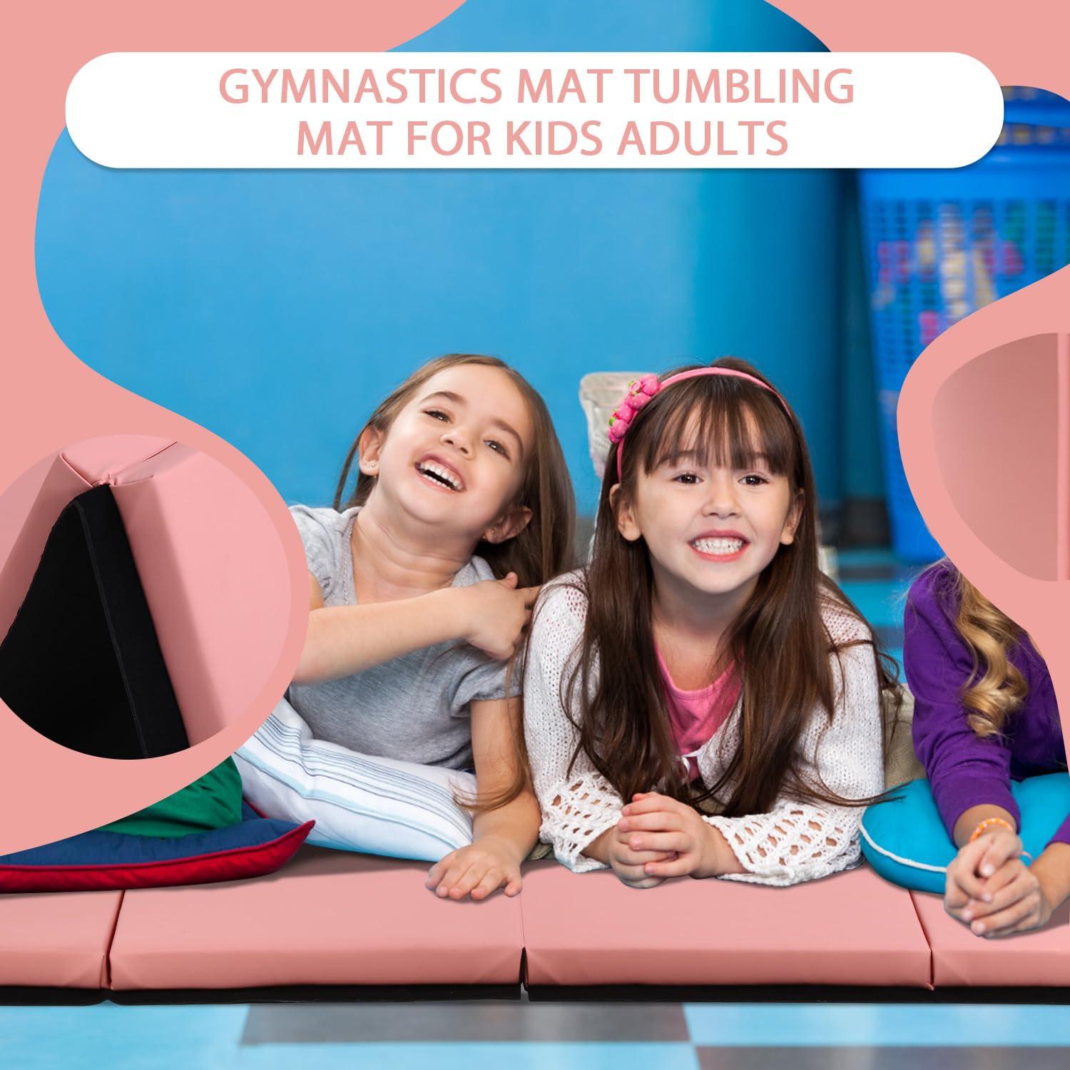 PayLessHere Gymnastics Mat - Folding Gymnastic Mat for Tumbling, Stretching, Yoga & Arts - Thick PU Leather - Indoor/Outdoor