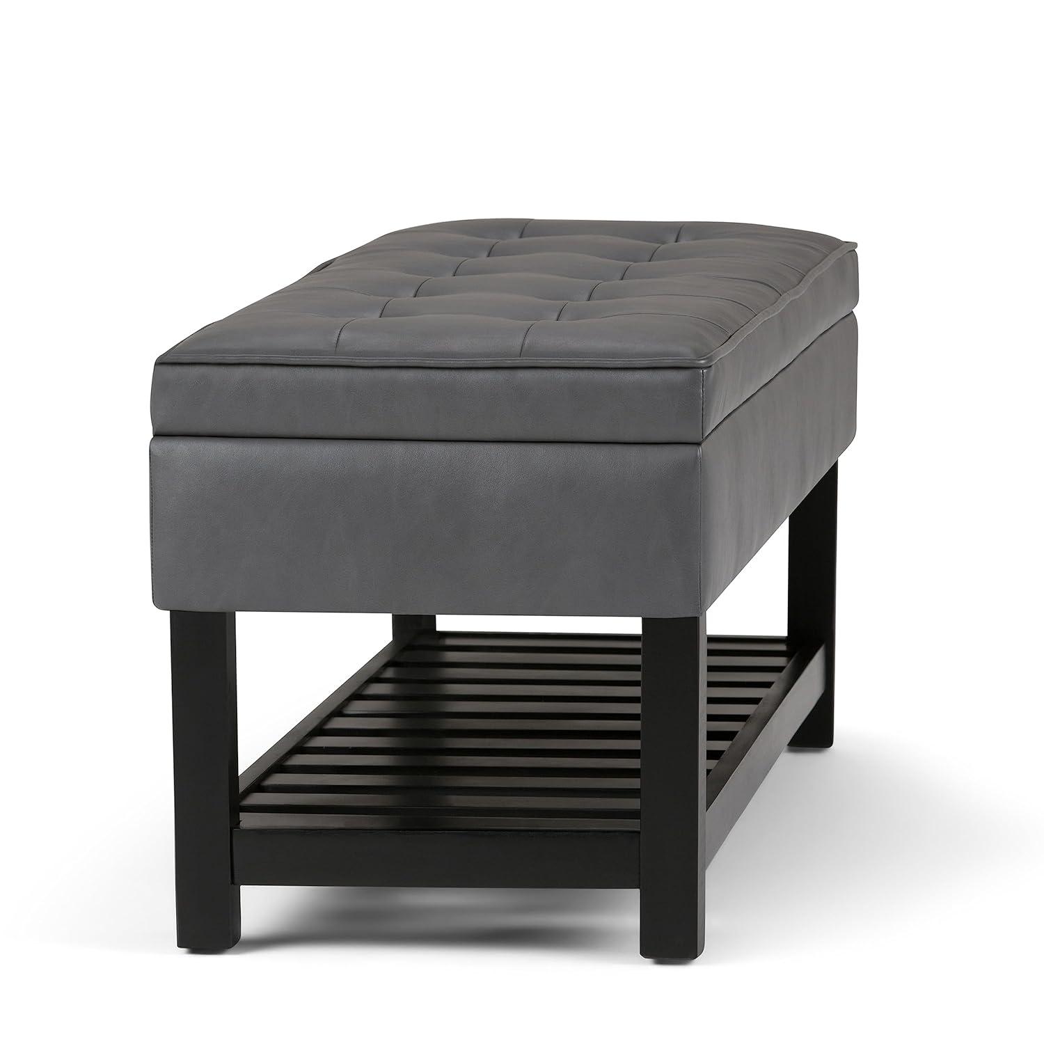 Simpli Home Cosmopolitan 44"W Transitional Tufted Storage Ottoman Bench with Lift Top