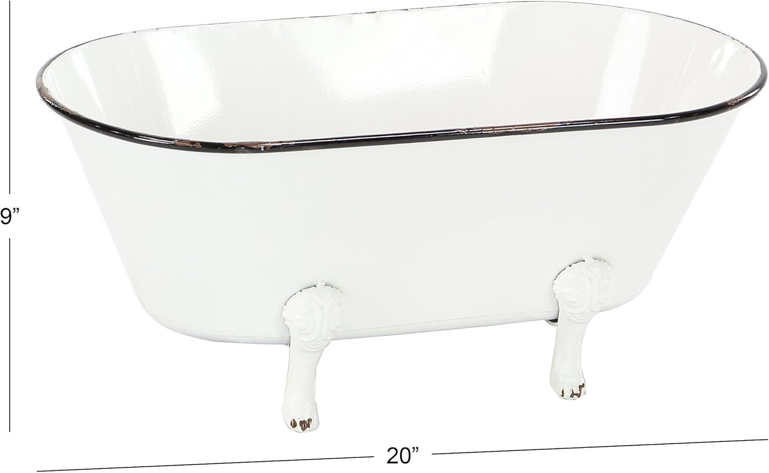 DecMode 20" x 9" Indoor Outdoor Bathtub White Metal Planter