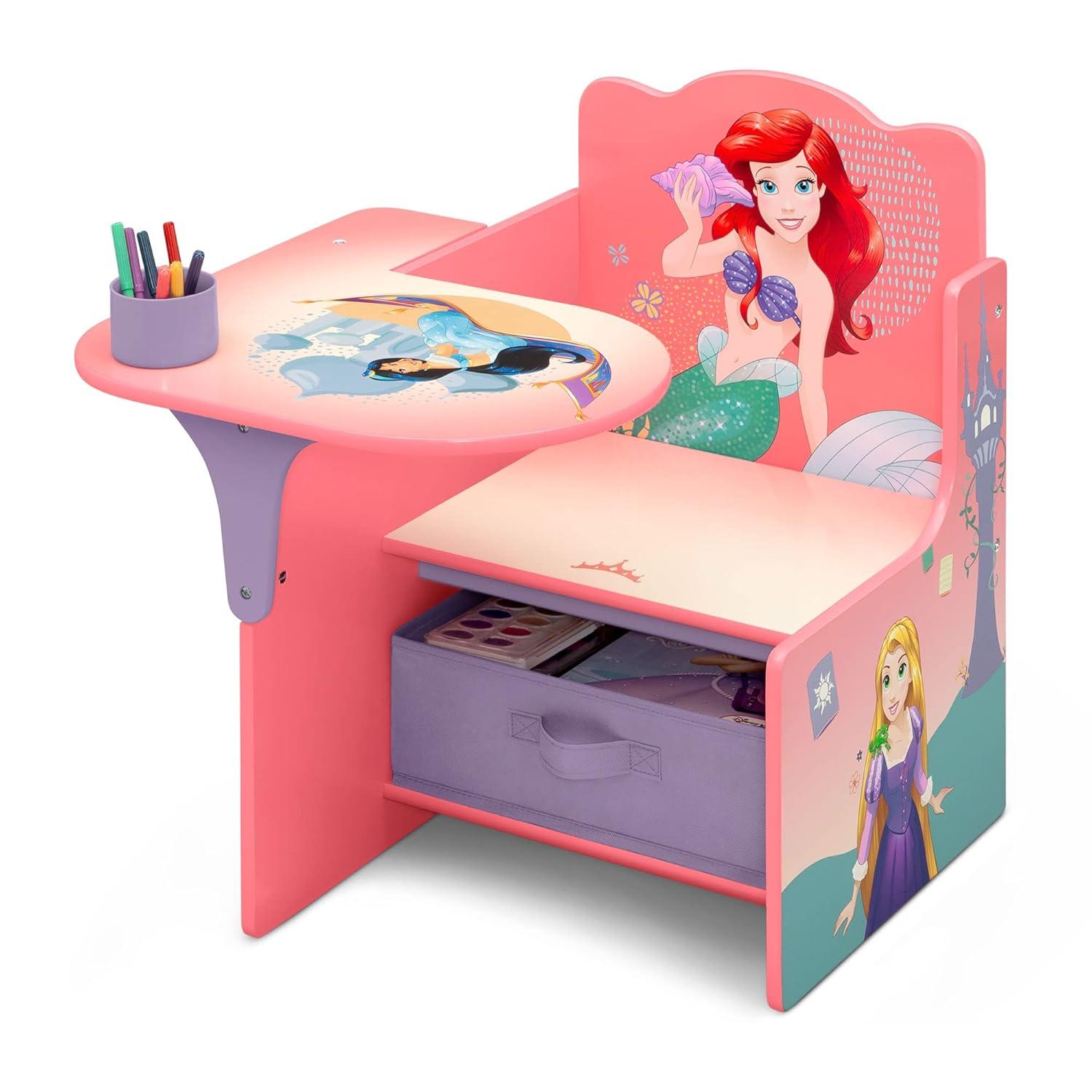 Disney Princess Pink Wood Chair Desk with Storage Bin