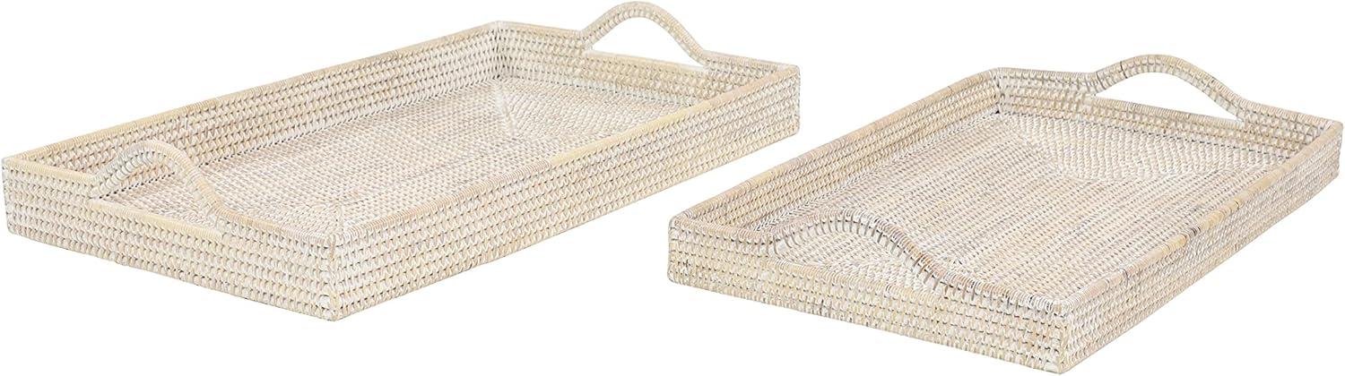 DecMode 26", 23"W Cream Rattan  Tray, 2-Pieces