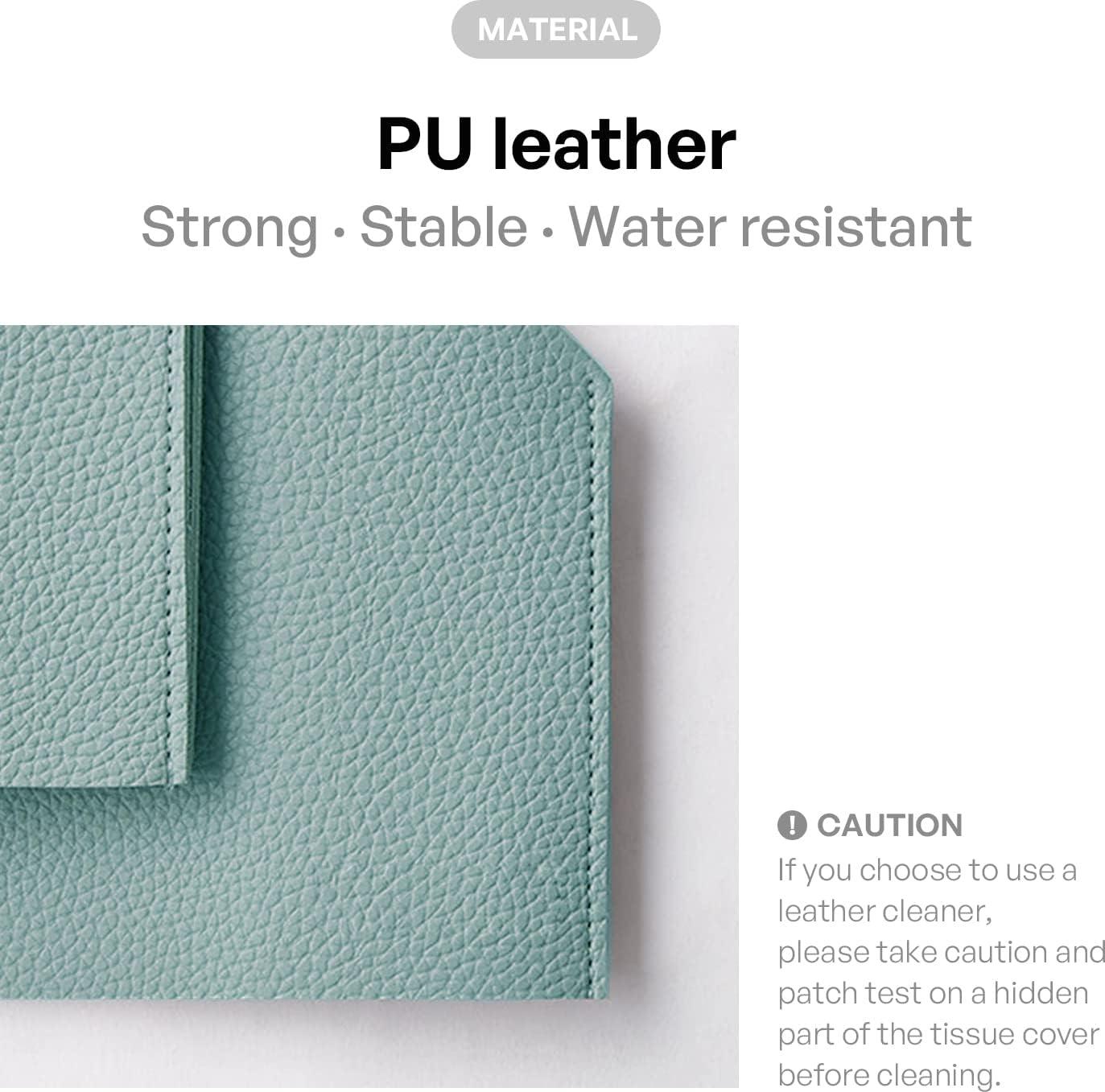 carrotez Tissue Box Cover, [Refined] Modern PU Leather Rectangular Tissue Box Holder - Decorative Holder/Organizer for Bathroom Vanity Countertop, Night Stands, Office Desk 9.5"X5"X5" - Mint