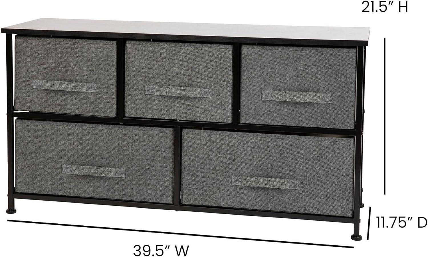 Flash Furniture 5 Drawer Wood Top Cast Iron Frame Storage Dresser with Easy Pull Fabric Drawers