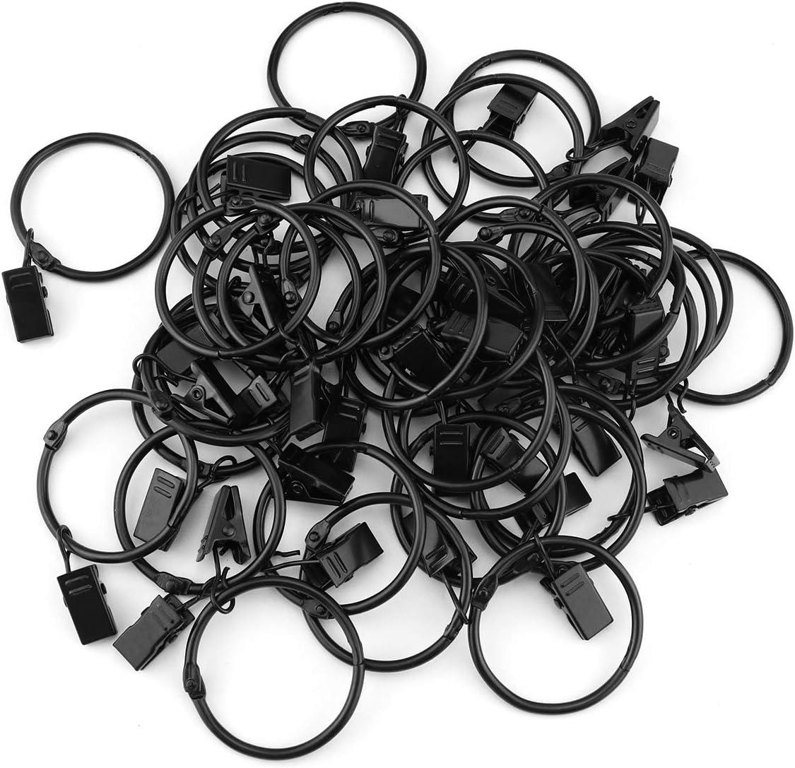 40 Pack Curtain Rings with Clips, Drapery Clips with Rings, Hangers Drapes Rings 1.26 Inch Interior Diameter, Fits up to 1 Inch Curtain Rod, Vintage Black Black 1.26" I D 40 Pack