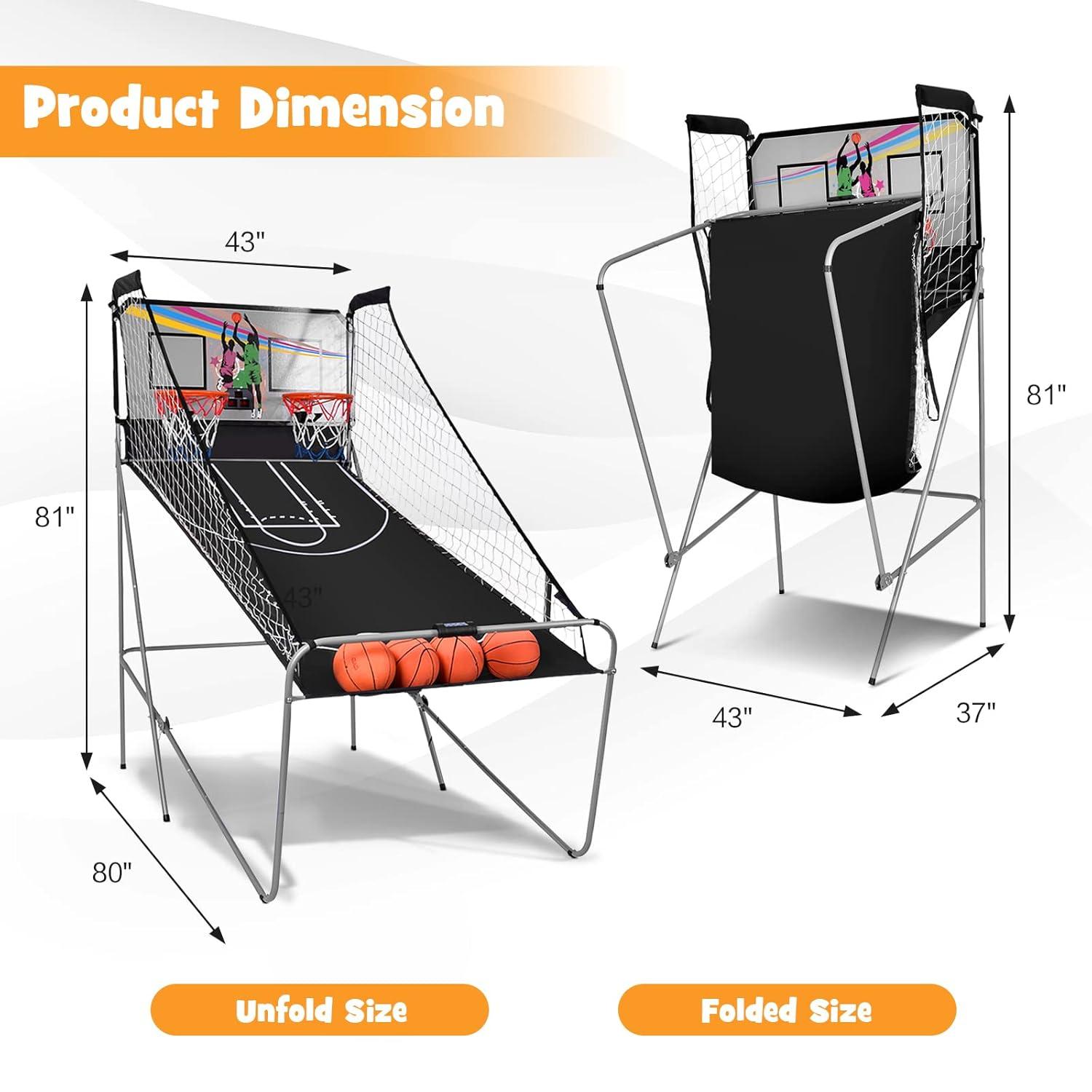 Dual LED Electronic Basketball Arcade Game with 4 Balls and Foldable Design