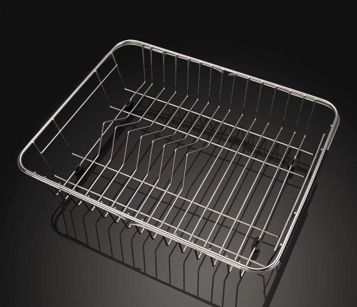 SANNO Expandable Dish Drying Rack Over The Sink Dish Drainer in Sink or On Counter with Utensil Silverware Storage Holder