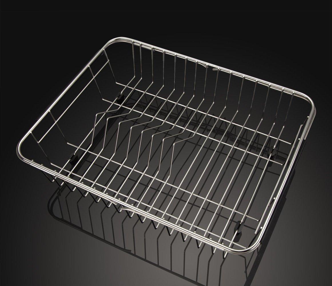 SANNO Expandable Dish Drying Rack, Dish Drainer Over Sink On Counter with Utensil Silverware Storage Holder, Rustproof Stainless Steel