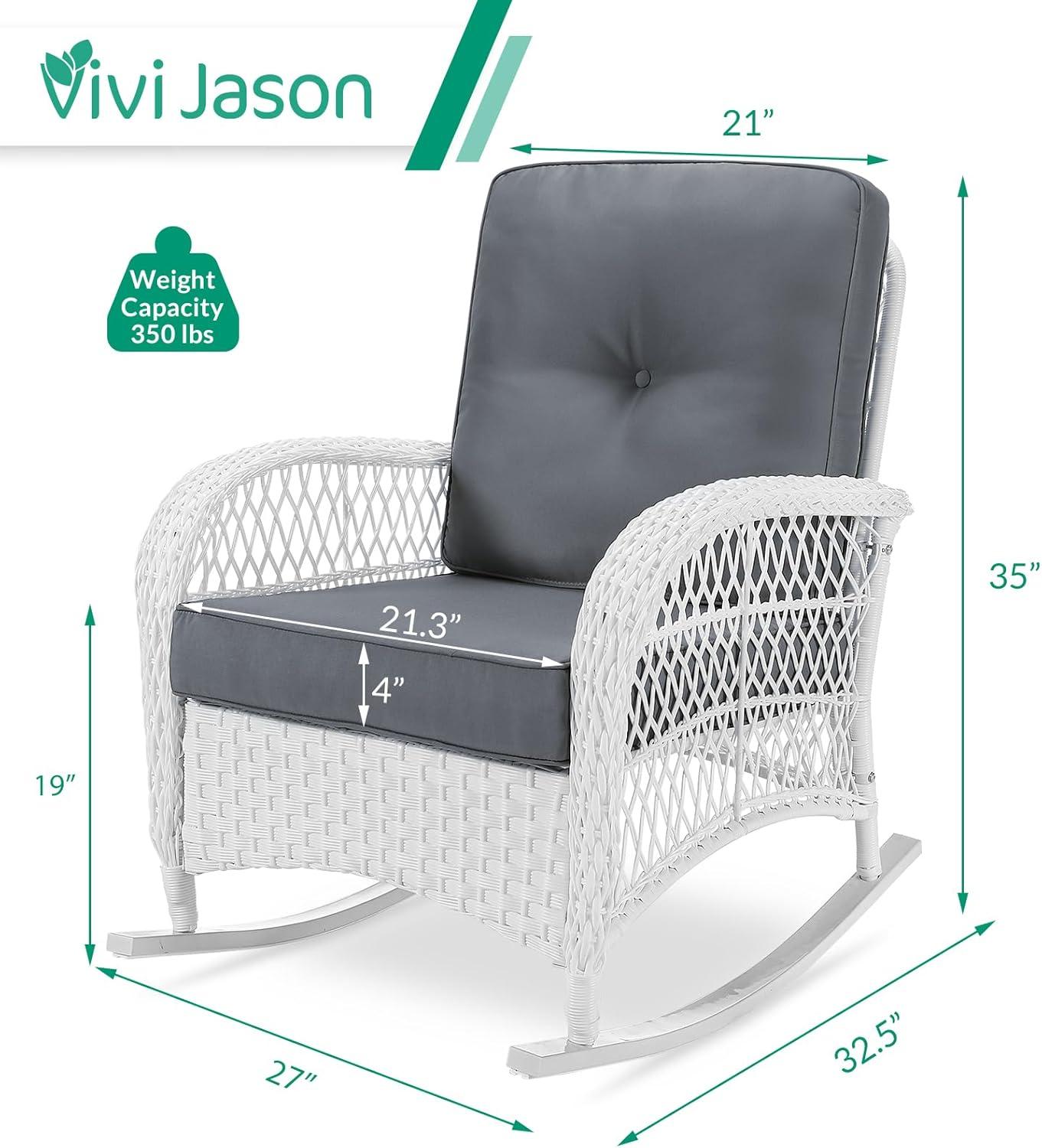 Highland Dunes Highland Dunes Outdoor Wicker Rocking Chair, Rattan Patio Rocker Chairs With Cushions And High Back, All-Weather Patio Wicker Chair With Safe Rocking Design For Garden Backyard Porch, White Wicker