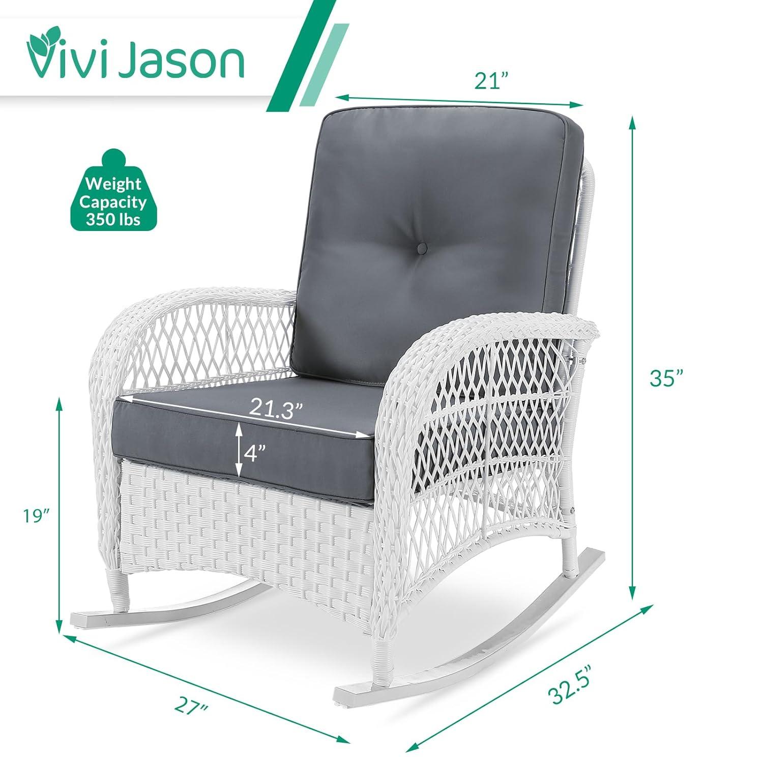 Highland Dunes Highland Dunes Outdoor Wicker Rocking Chair, Rattan Patio Rocker Chairs With Cushions And High Back, All-Weather Patio Wicker Chair With Safe Rocking Design For Garden Backyard Porch, White Wicker