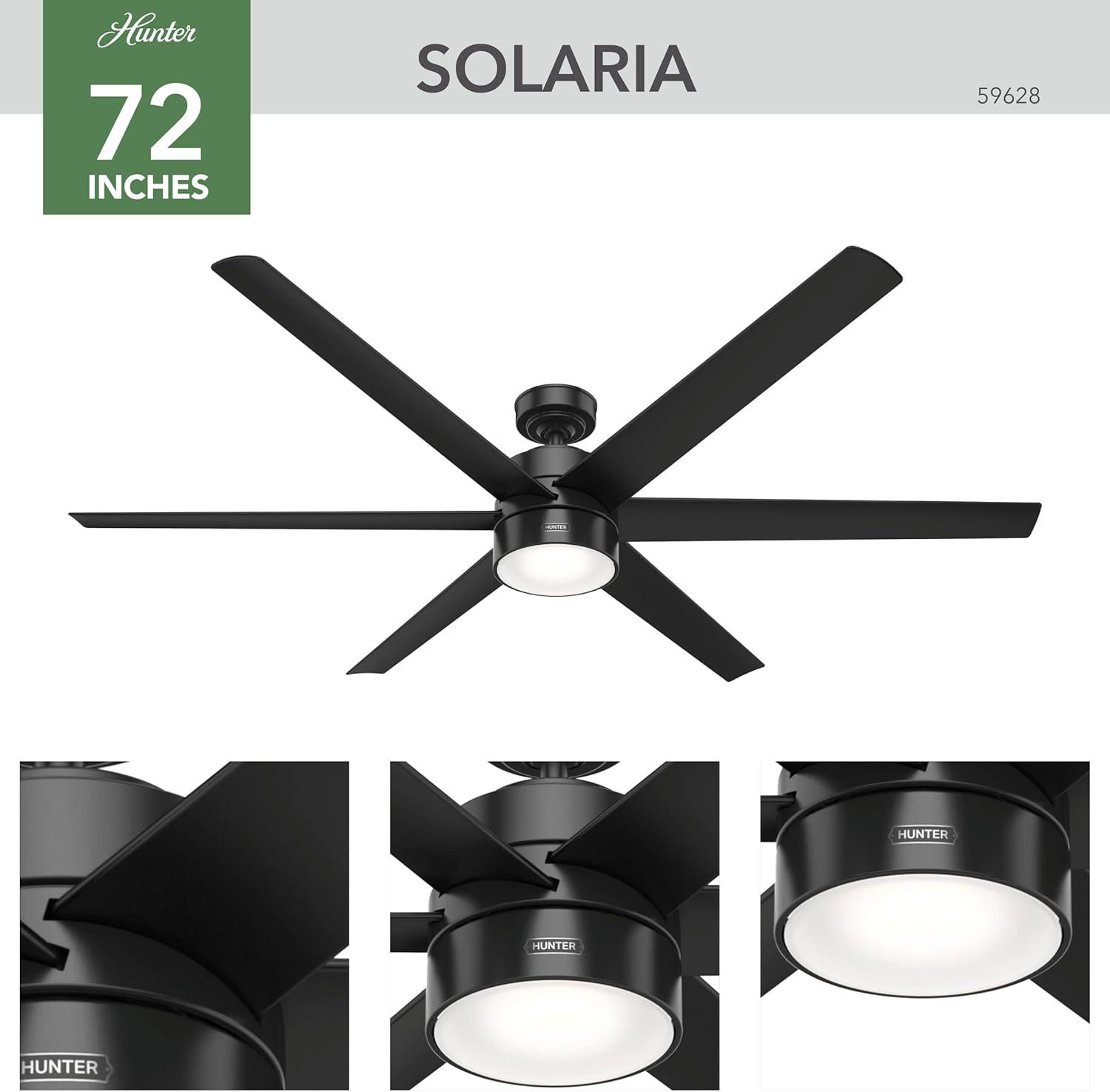 Hunter Fan 72" Solaria Outdoor Matte Black Ceiling Fan with LED Light and Handheld Remote