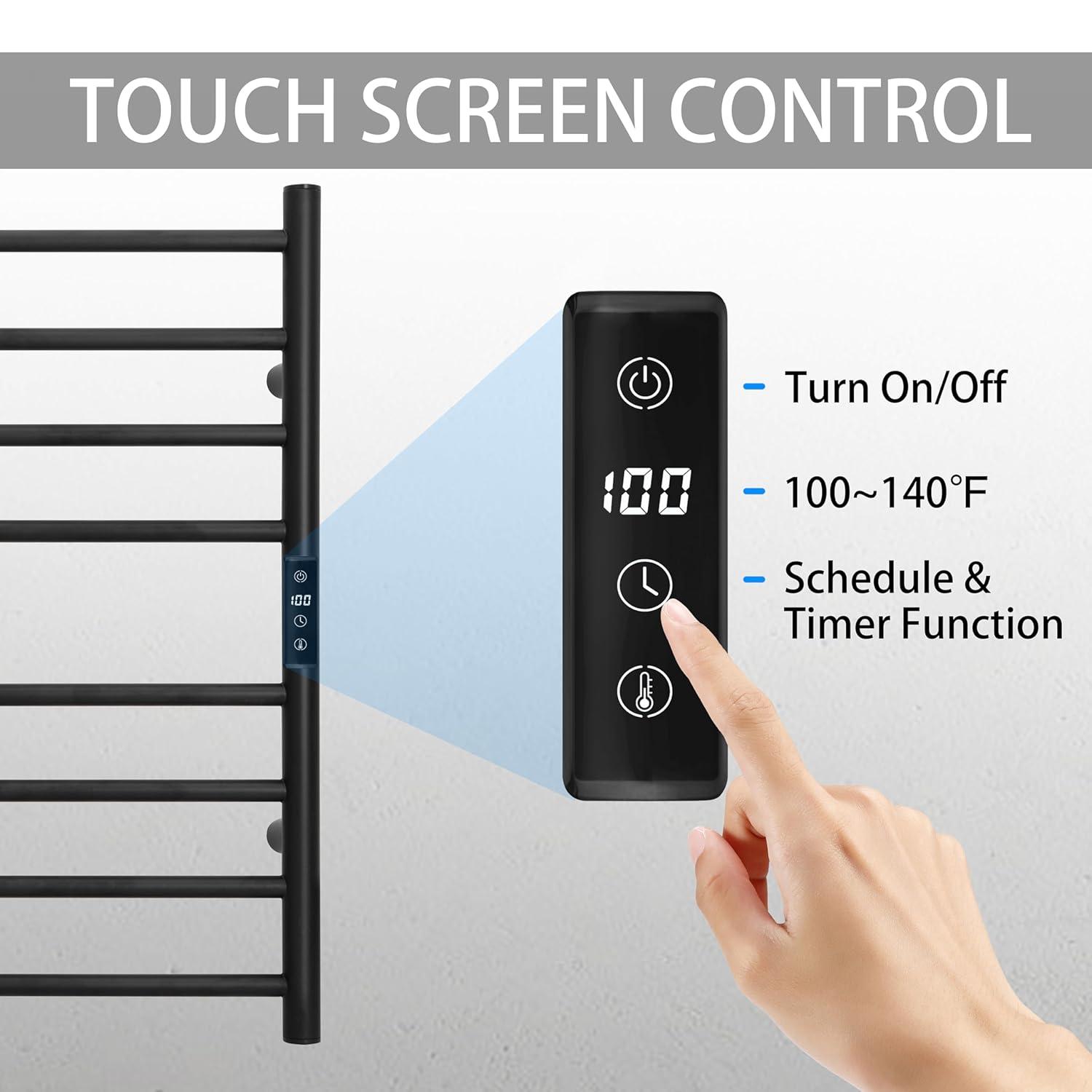 KEG Smart WiFi Towel Warmer Wall Mounted with Built-in Timer and Temperature Adjust Control, 8 Bars Electric Stainless Steel Heated Towel Racks for Bathroom Black