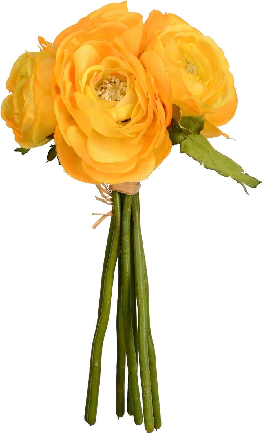 Yellow Artificial Ranunculus Arrangement with Lights, 9-Inch