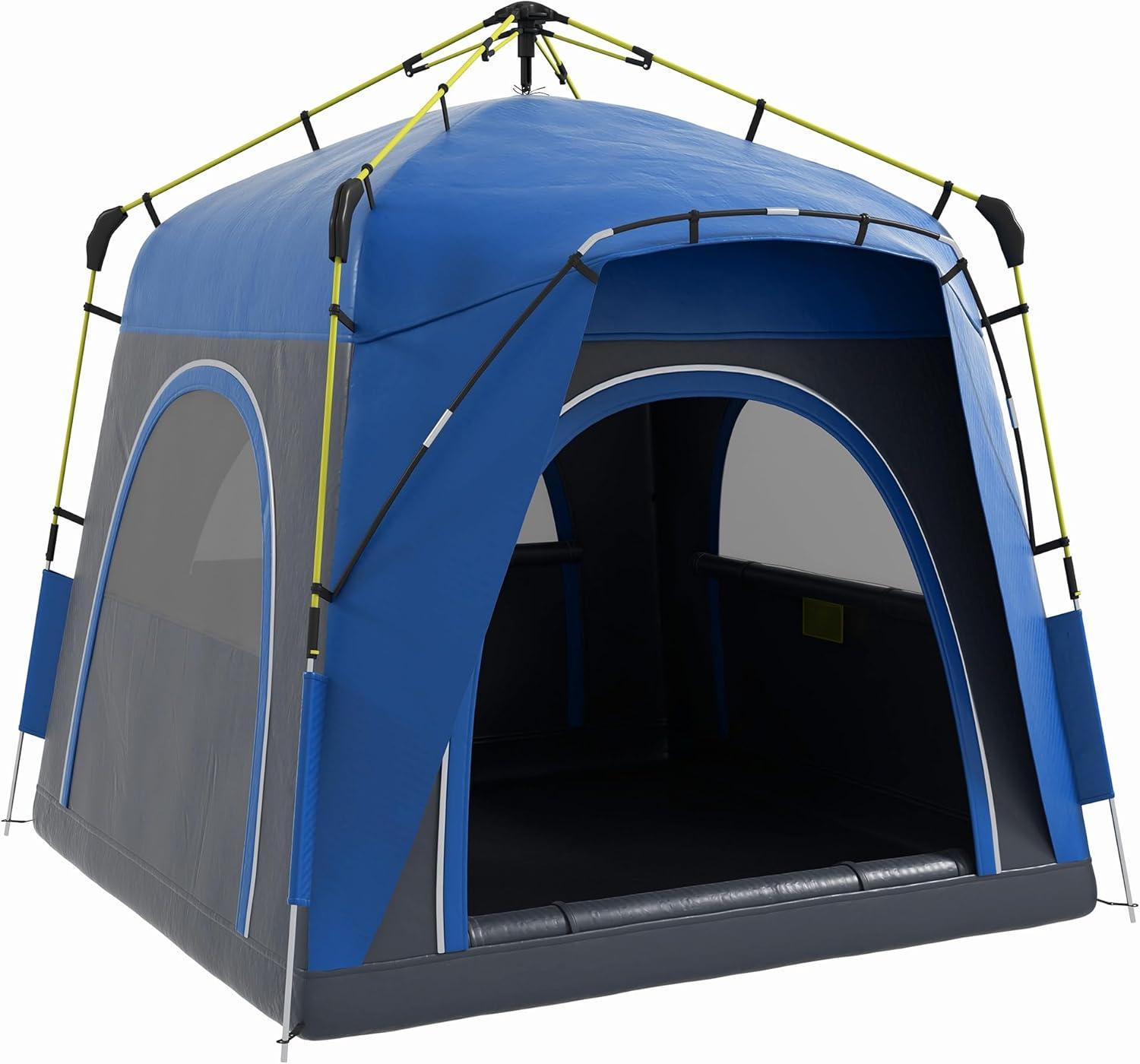 Outsunny Camping Tents 4 Person Pop Up Tent Quick Setup Automatic Hydraulic Family Travel Tent w/ Windows, Doors Carry Bag Included