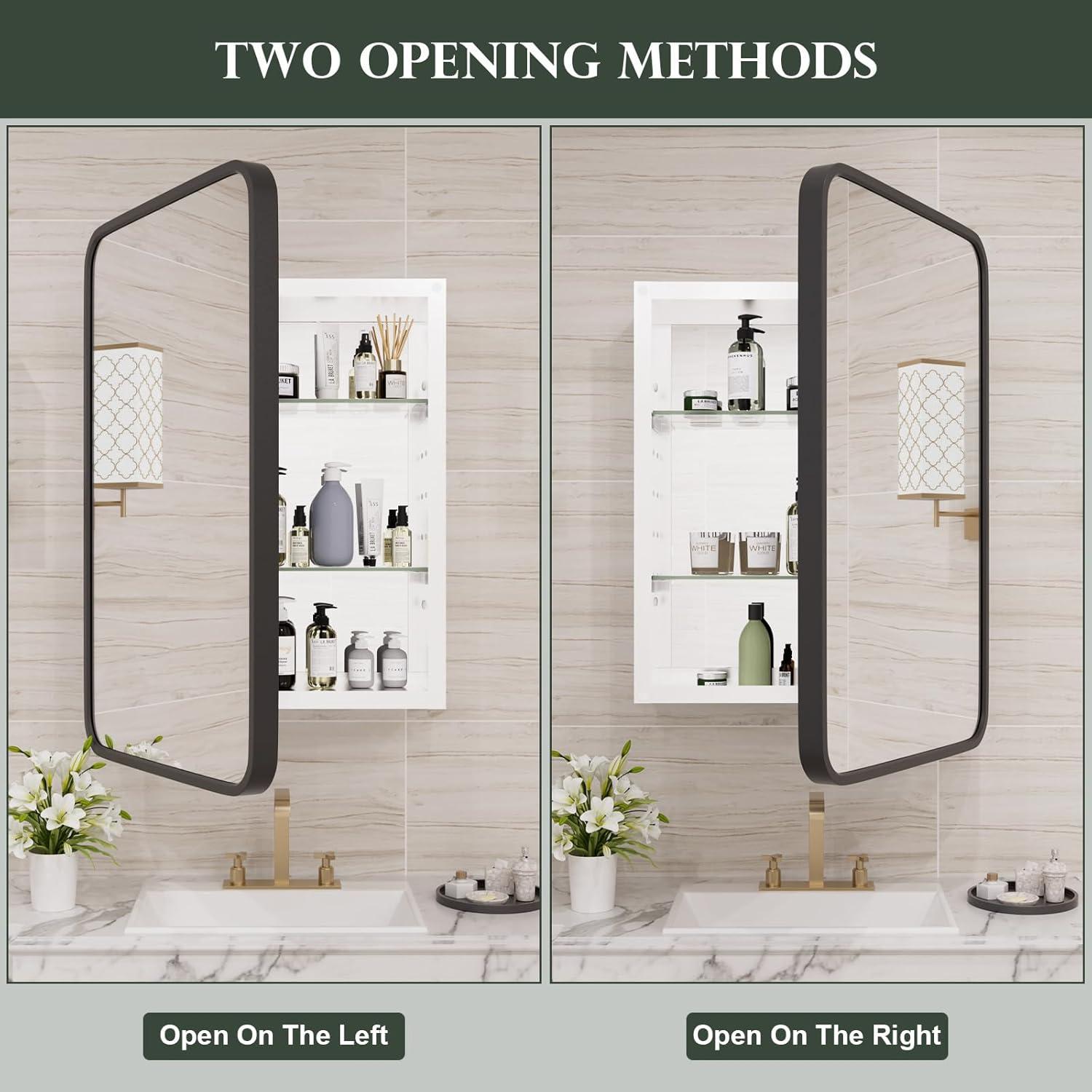 Bathroom Medicine Cabinet With Mirror, 16X24 Inch Gold Recessed Medicine Cabinet With Round Corner Aluminum Alloy Metal Framed, Single Door Modern Medicine Cabinet With Storage