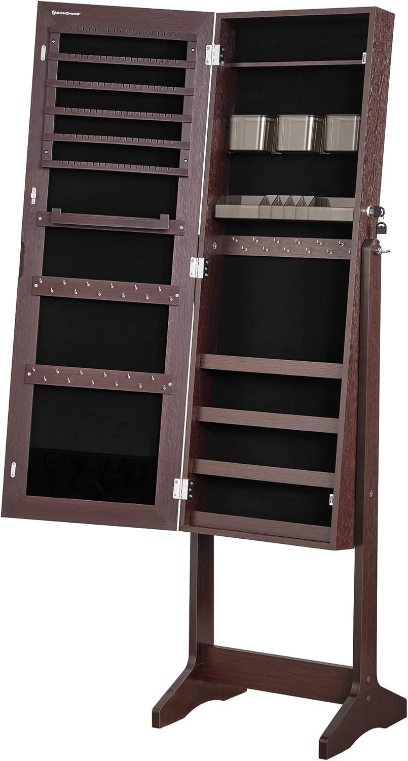 Freestanding Jewelry Cabinet Armoire Organizer with Bevel Edge Mirror