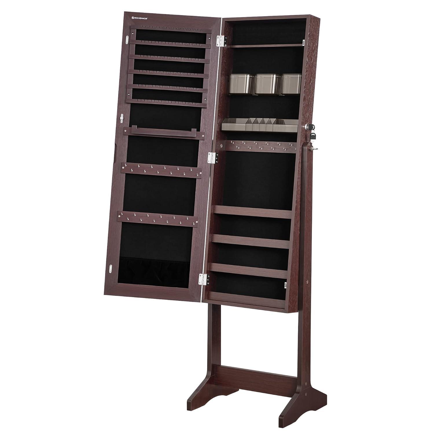 Freestanding Jewelry Cabinet Armoire Organizer with Bevel Edge Mirror