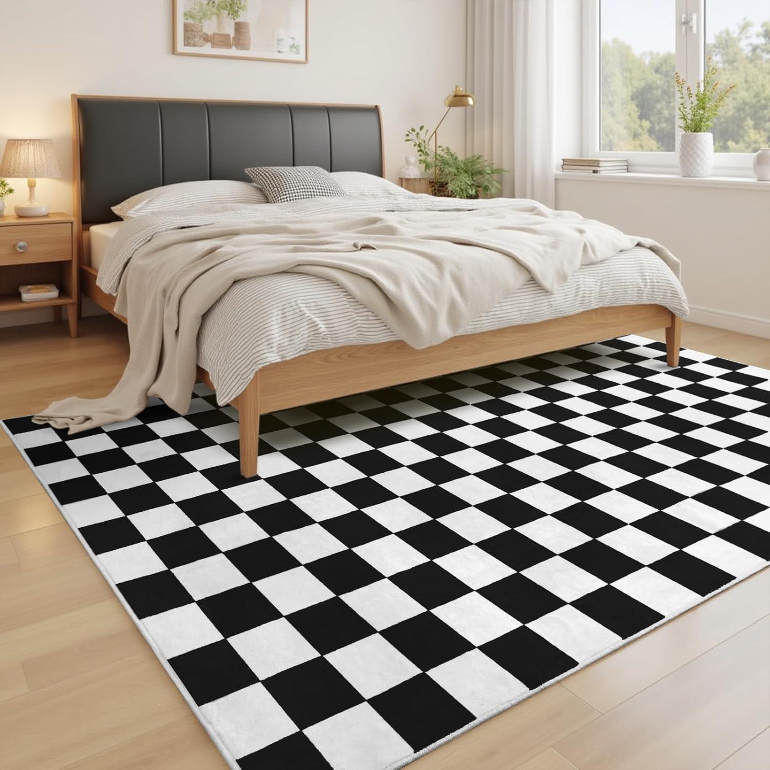 Luxe Weavers Checkered Black and White Geometric 8x10 Area Rug