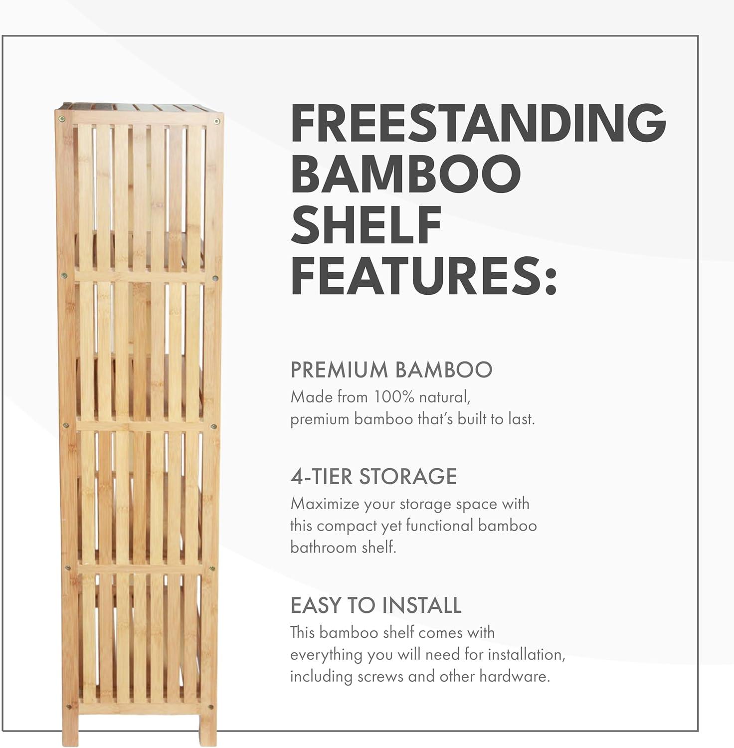 ToiletTree Products Bamboo Freestanding Organizing Shelf - Wooden Bathroom Shelf to Store Toiletries - Bamboo Shelf to Use in the Bathroom, Bedroom, and More - 5-Tier Shelf