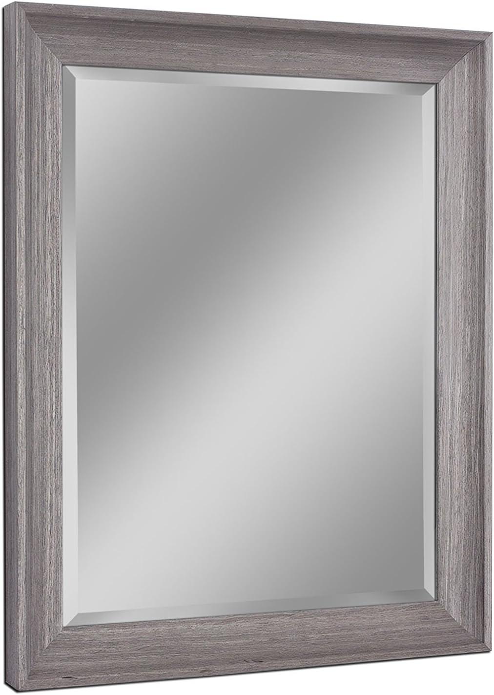 Transitional Gray Wood Beveled Edge Rectangular Wall Mirror