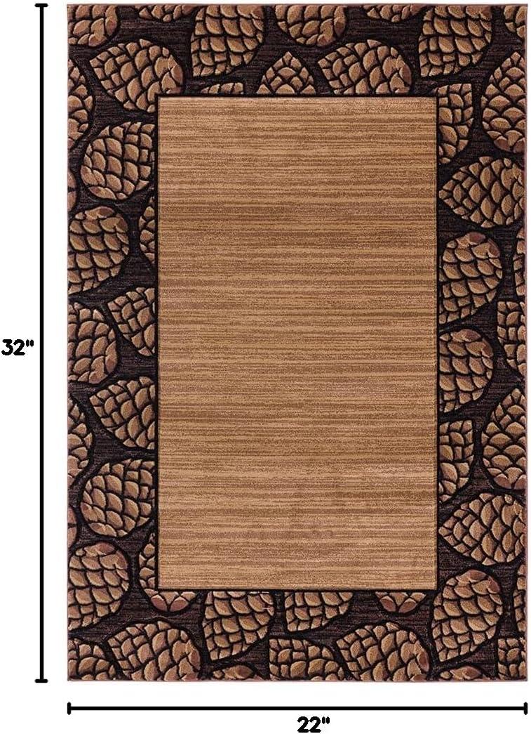 Designer Home Woodlands Area Rug 2055 41026 Pine Border Beige Lined Acorns 1' 10" x 2' 8" Rectangle