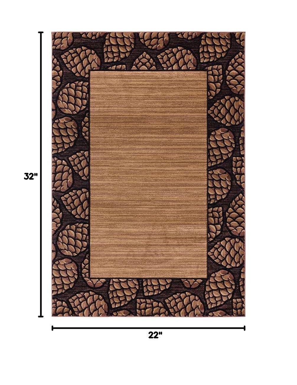Designer Home Woodlands Area Rug 2055 41026 Pine Border Beige Lined Acorns 1' 10" x 2' 8" Rectangle