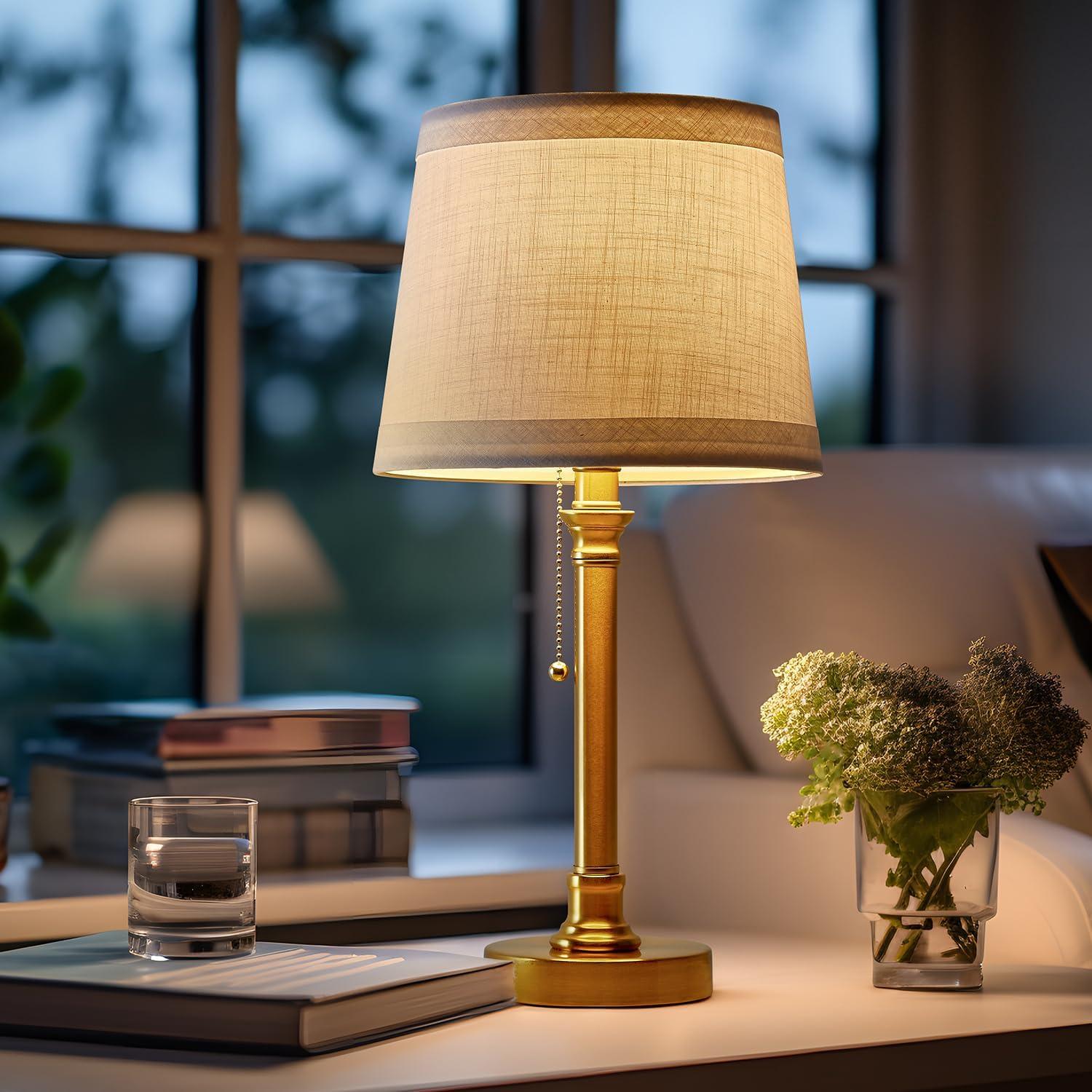 Gold Metal Table Lamp with White Fabric Shade, 19.5"