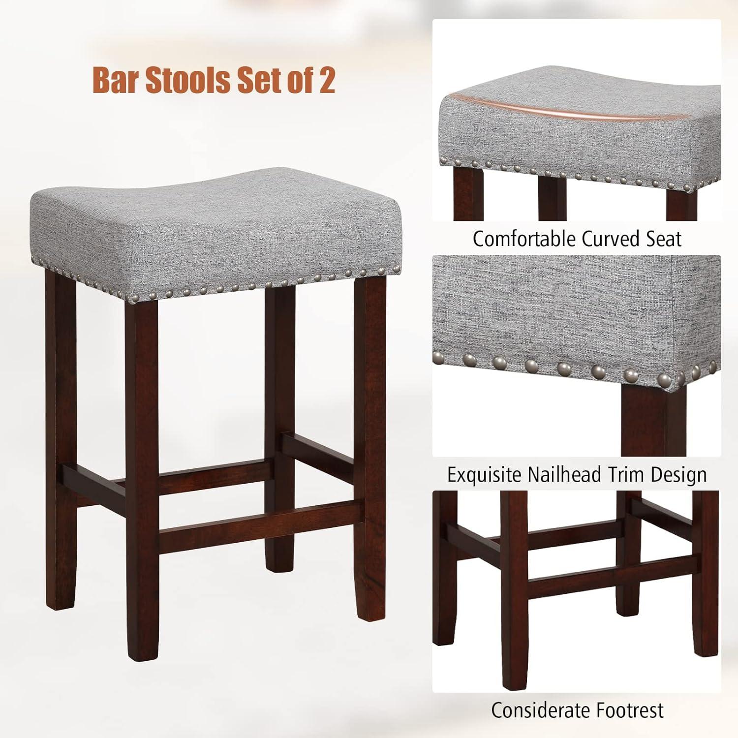 Costway Set of 2 Bar Stools Counter Height Saddle Kitchen Chairs with Wooden Legs Beige