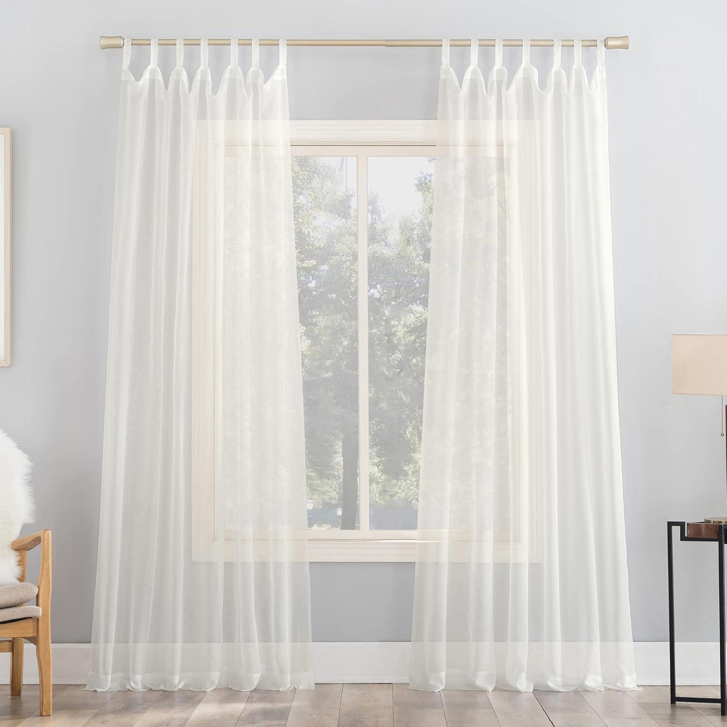 59"x84" No. 918 Sheer Emily Voile Tab Top Curtain Panel Eggshell: Transitional Indoor Polyester Drapery