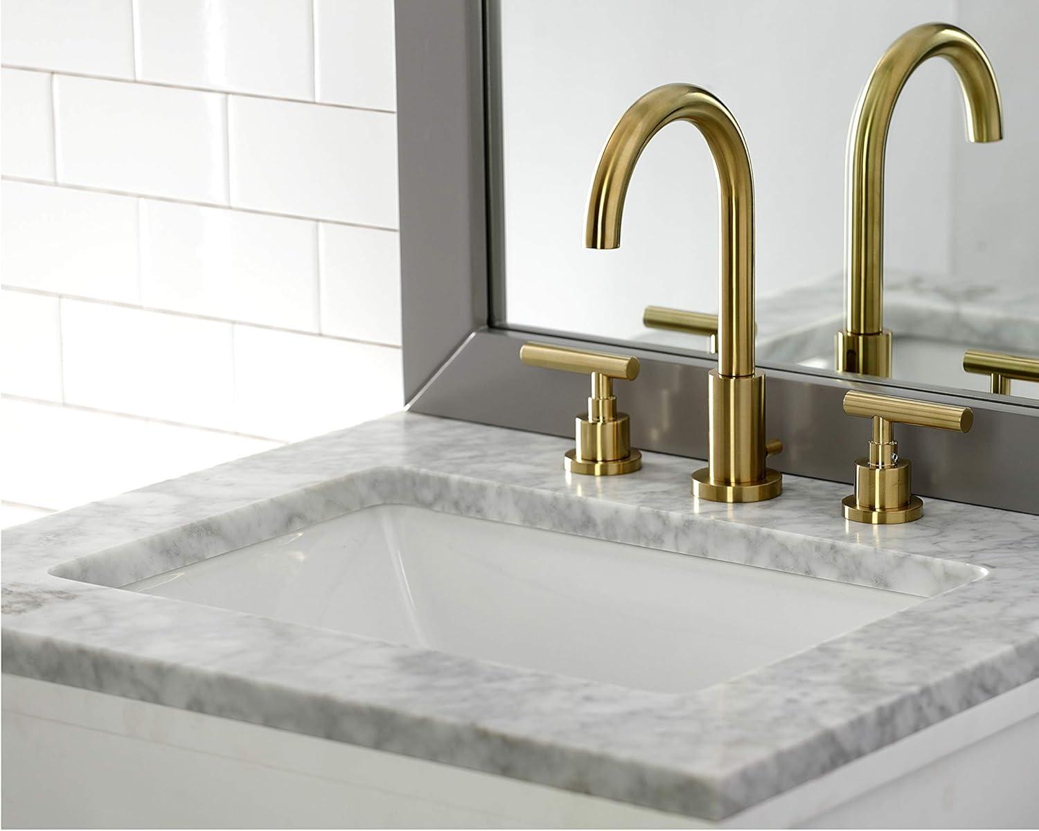 Kingston Brass Manhattan Two-Handle 3-Hole Deck Mount Widespread Bathroom Faucet with Brass Pop-Up Drain