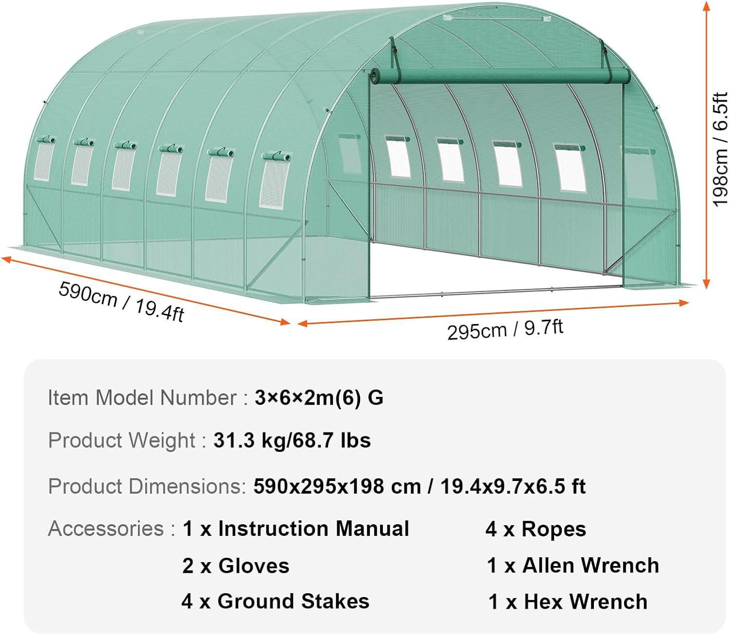 Large Green Walk-In Tunnel Greenhouse with Galvanized Steel Frame