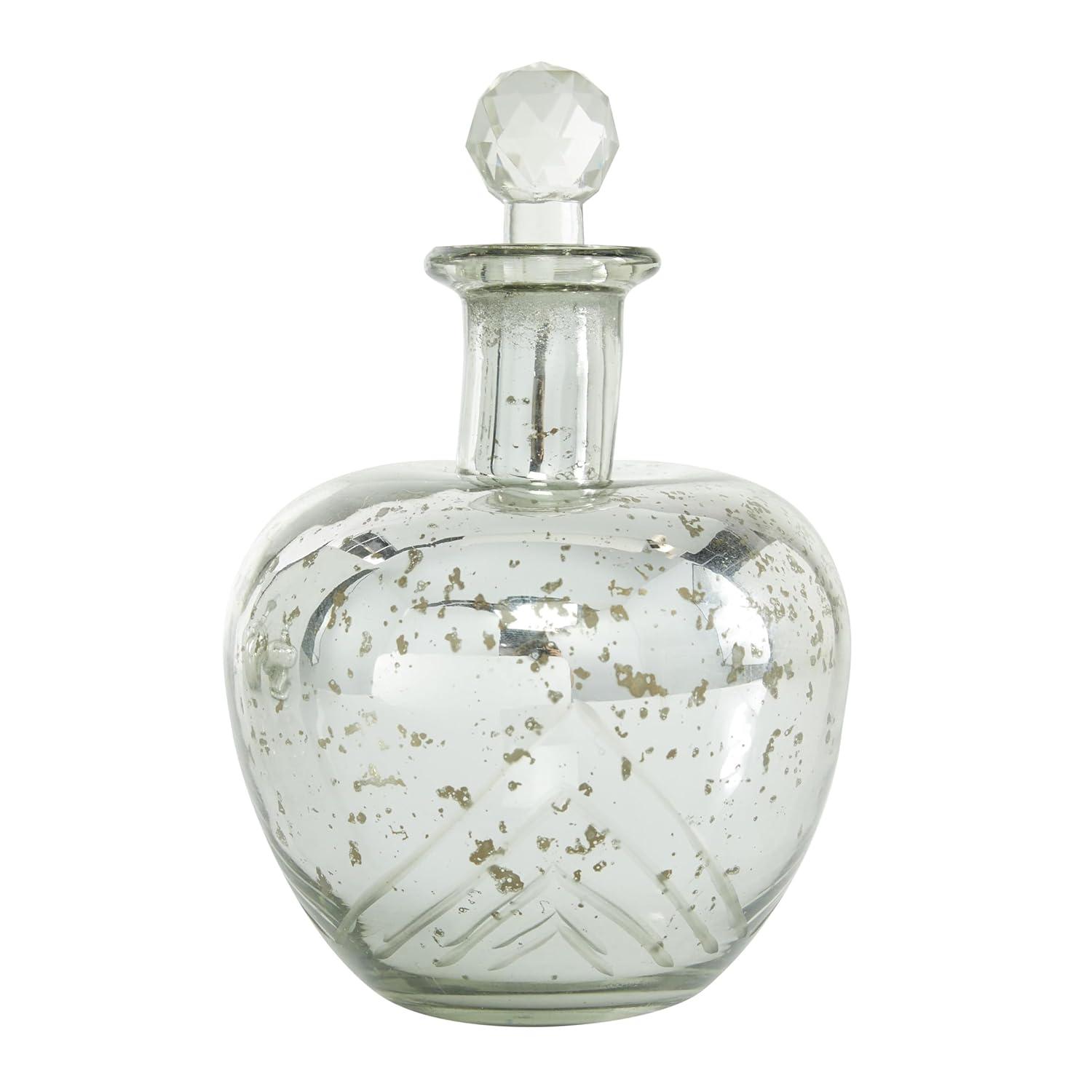 DecMode 8", 9", 7"H Silver Glass Decorative Jars with Crystal Stoppers, 3-Pieces
