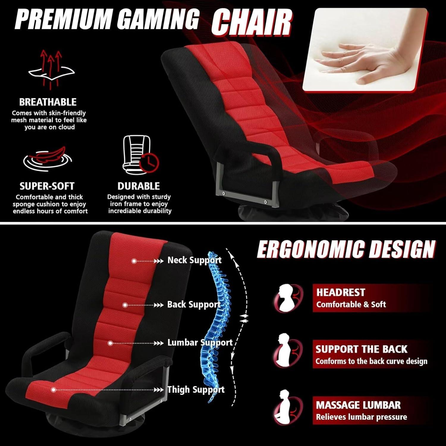 Red and Black Adjustable Swivel Gaming Chair with Armrests