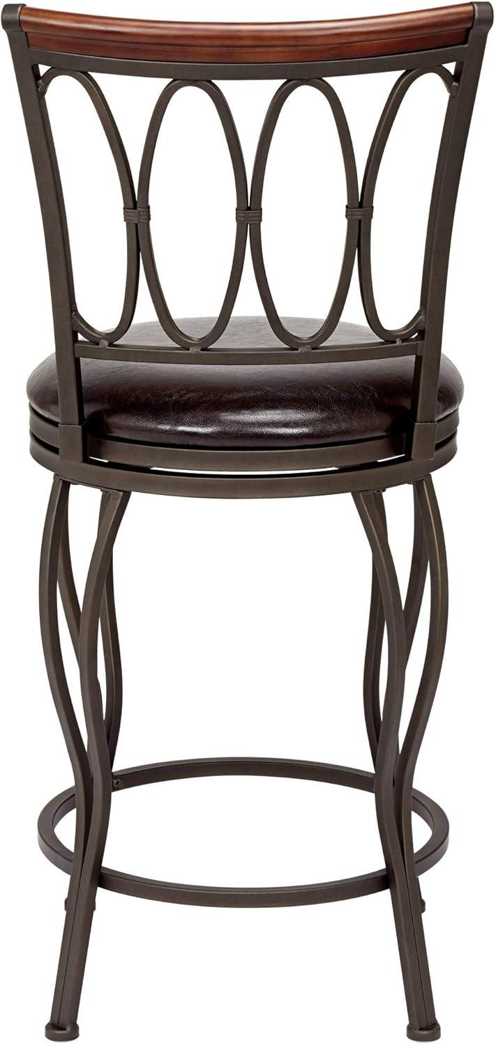 Elm Lane Bronze Metal Swivel Bar Stools Set of 2 Brown 24" High Traditional with Backrest Footrest for Kitchen Counter Island Home