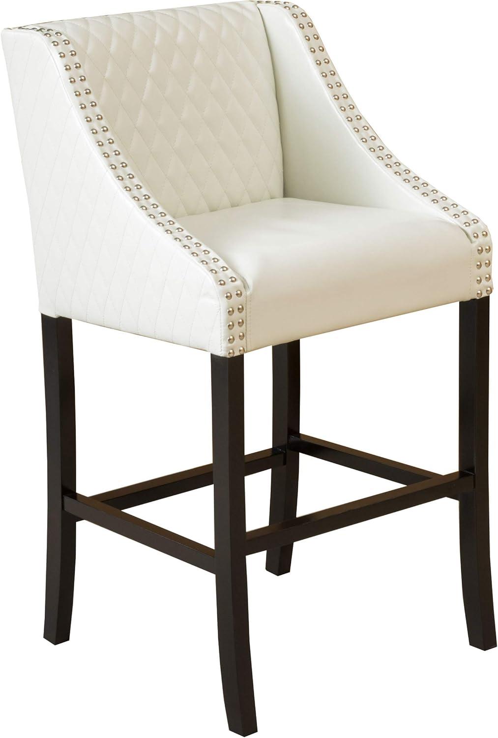 Ivory Quilted Leather Bar Stool with Black Wood Legs