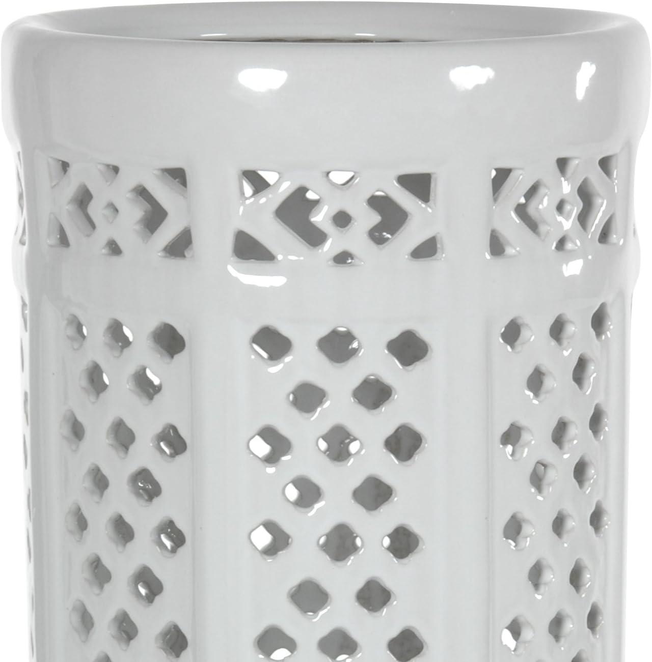 Oriental Furniture 17" Carved Lattice Decorative Umbrella Stand, classic, white