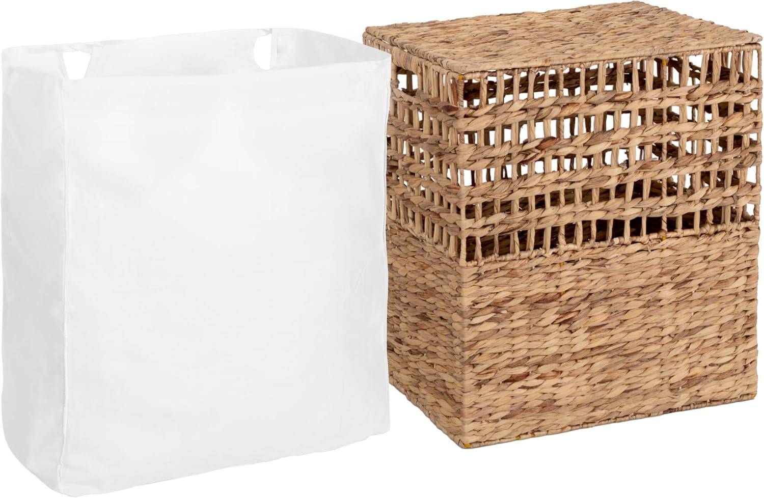 Sustainable Handwoven Lidded Hamper and Basket Set, Water Hyacinth