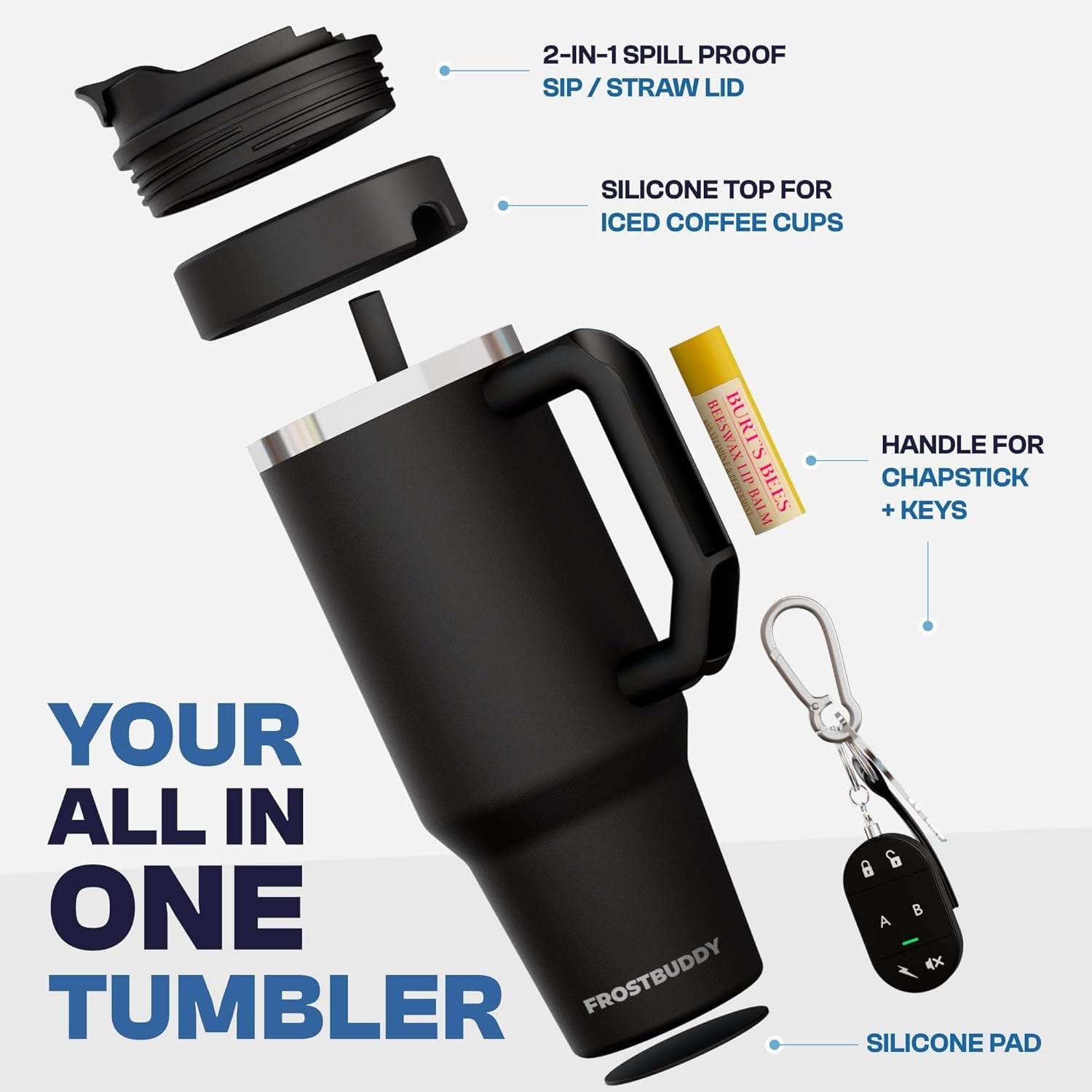 FrostBuddy 40 Oz Thicc Buddy Insulated Tumbler | Stainless Steel + Chapstick Holder Lights 40
