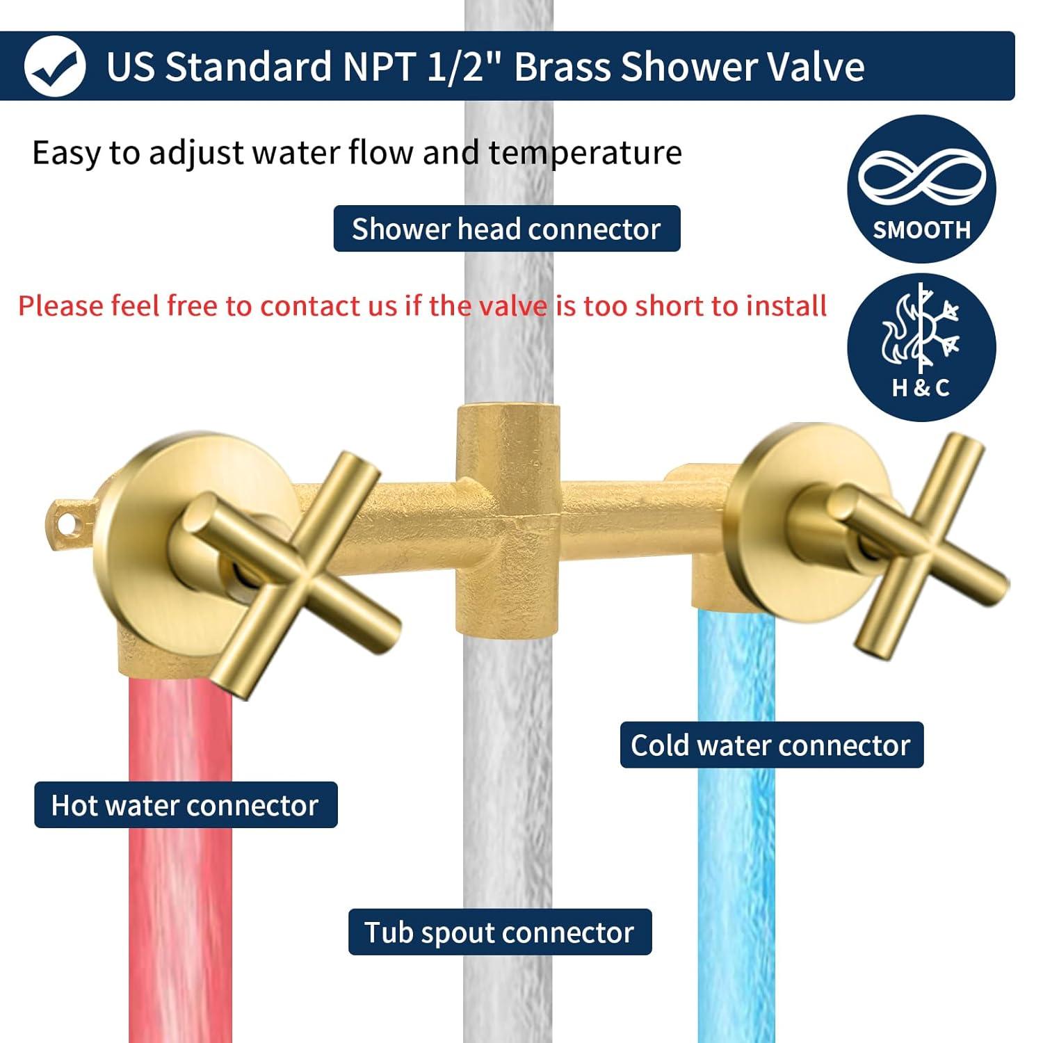 2 Handle Shower Faucet Shower System Complete 2 in 1 Shower Combo Set with Handheld Showerhead Shower Trim Kit Wall Mounted Shower Fixtures Brushed Gold