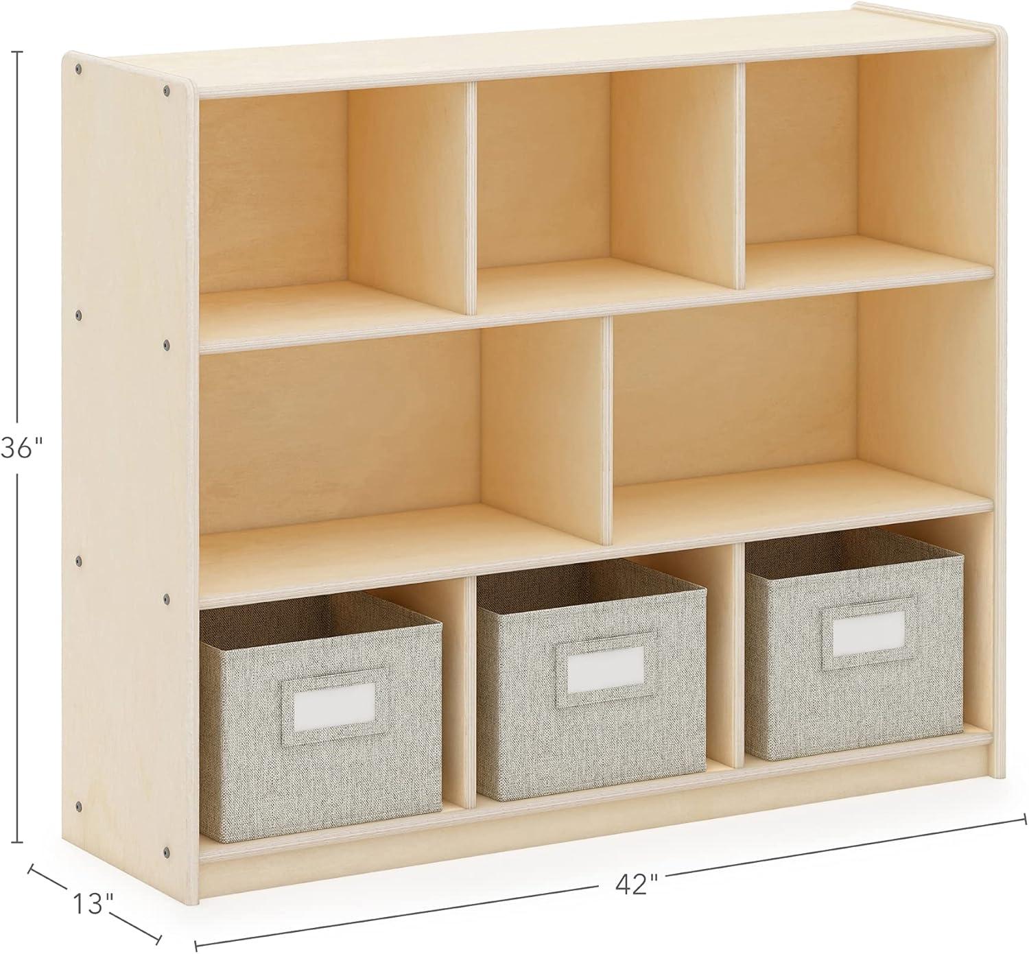 Natural Birch 3-Shelf Kids' Storage Unit with Fabric Bins