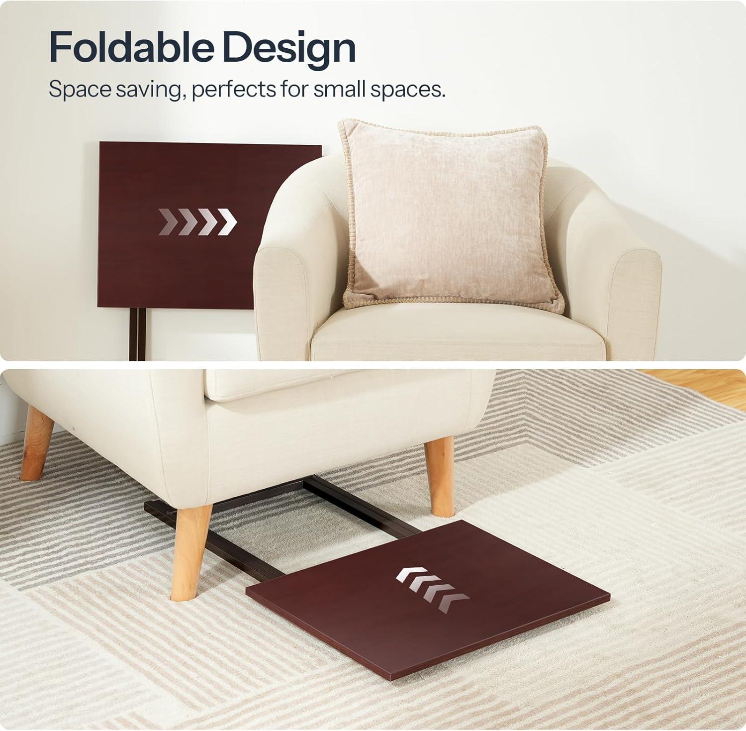 HOOBRO Folding TV Tray Tables, Set of 2 Side Table for Small Space, Industrial Snack Tables for Eating at Couch, Stable Metal Frame, Easy Assembly, Space Saving, Brown BR25BZ01