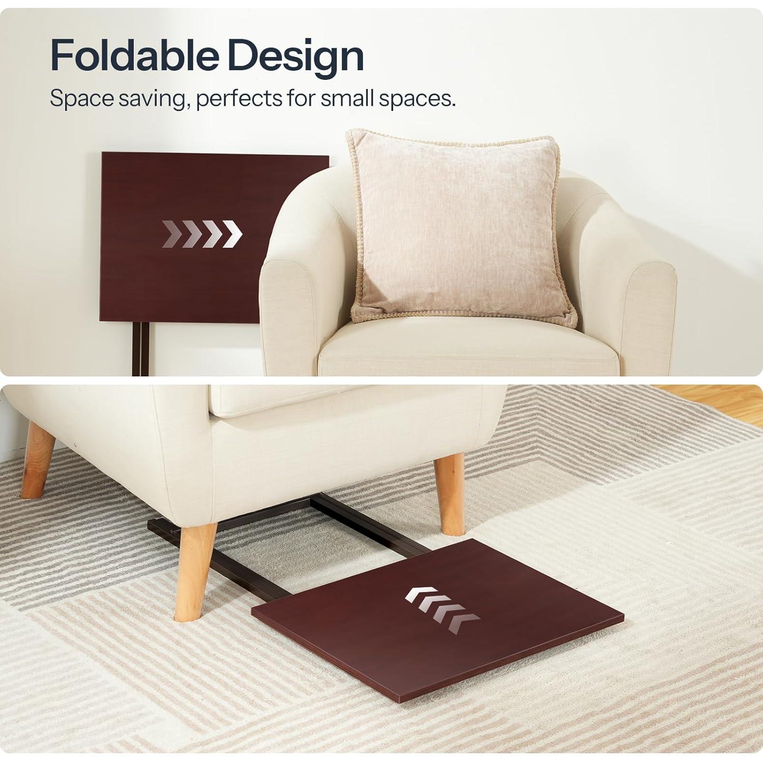 HOOBRO Folding TV Tray Tables, Set of 2 Side Table for Small Space, Industrial Snack Tables for Eating at Couch, Stable Metal Frame, Easy Assembly, Space Saving, Brown BR25BZ01