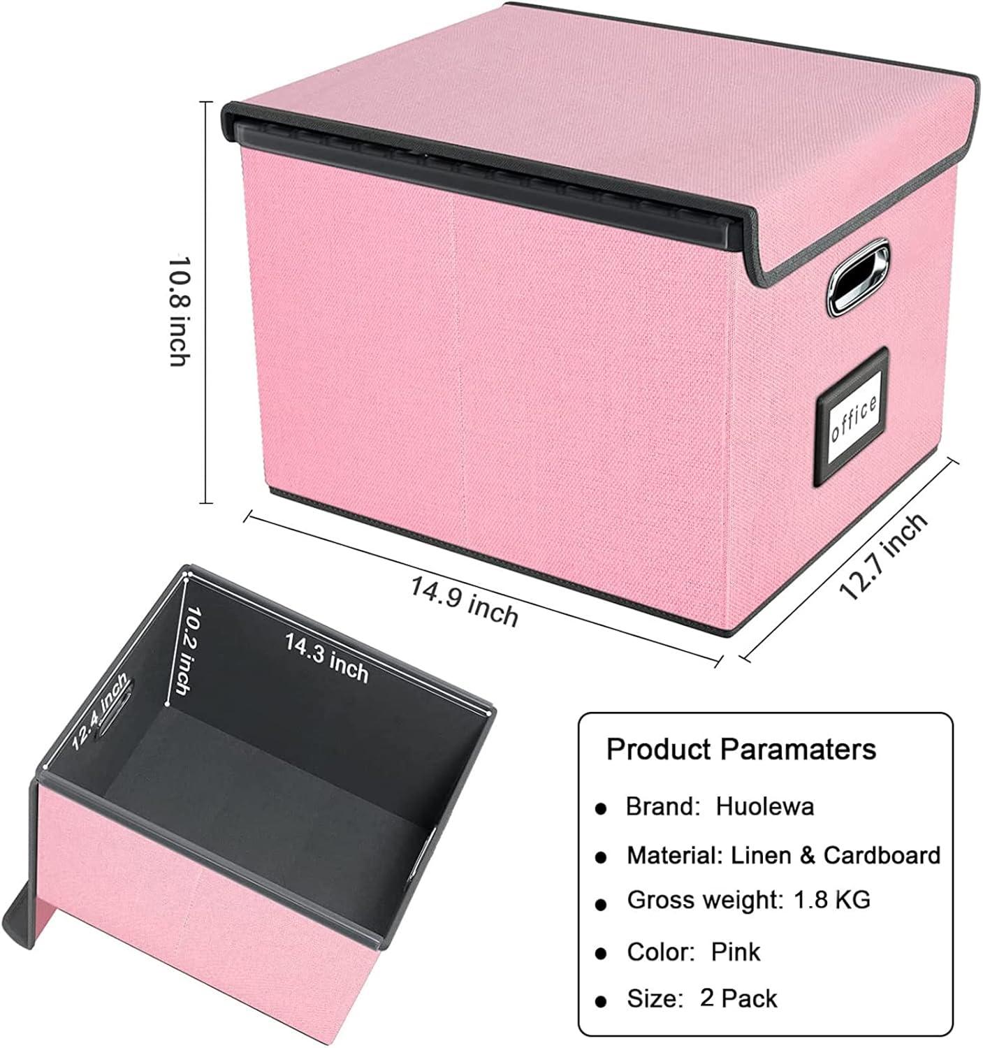 Huolewa Collapsible File Storage Organizer Boxes with Lids, Linen Document Storage, Universal Hanging Filing Organization Boxes for Letter/Legal, Decorative Office/Home File Bins - Boxes Only(2 Pack)