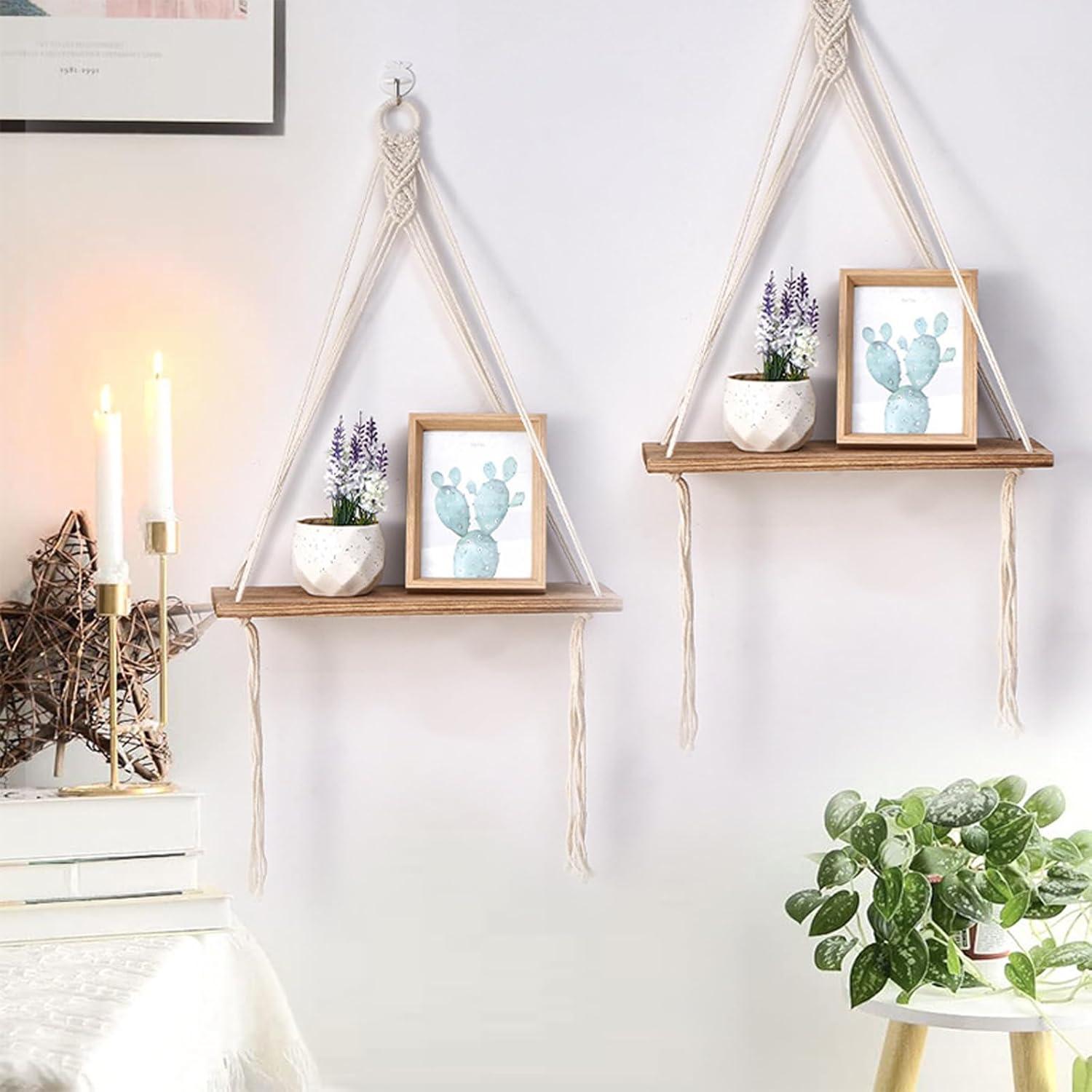 Mkono 2 Pack Wall Hanging Shelves Boho Shlef for Nursery Bedroom Living Room Home Decorations