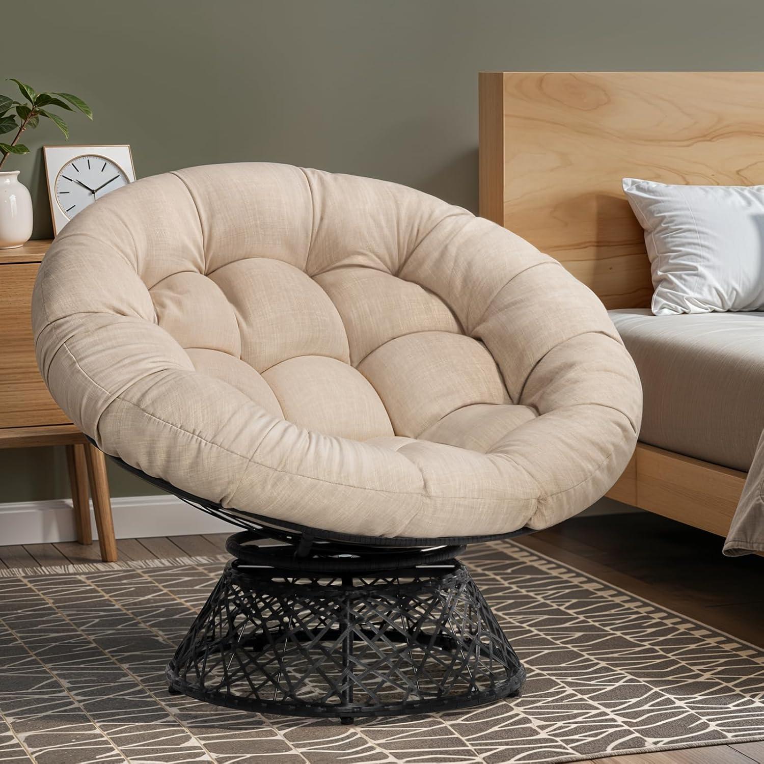 Papasan Chair Soft Thick Density Fabric Cushion and High Capacity Steel Frame with 360 Degree Swive