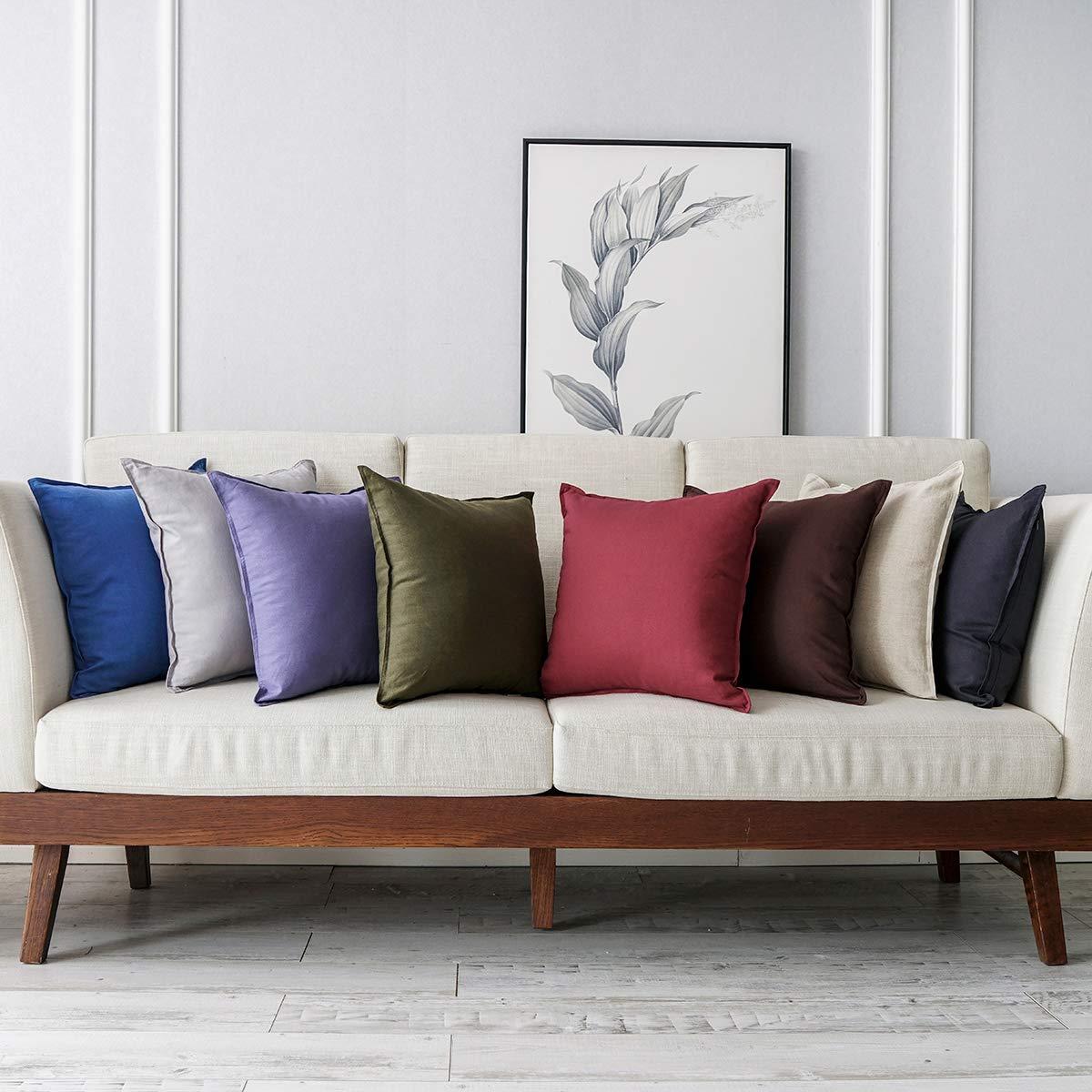 Jeanerlor Natural Cotton Linen Soft Soild Decorative Square Throw Pillow Covers Set Cushion Case for Sofa Bedroom Car24 x 24 Inch 60 x 60cm,Olive Green