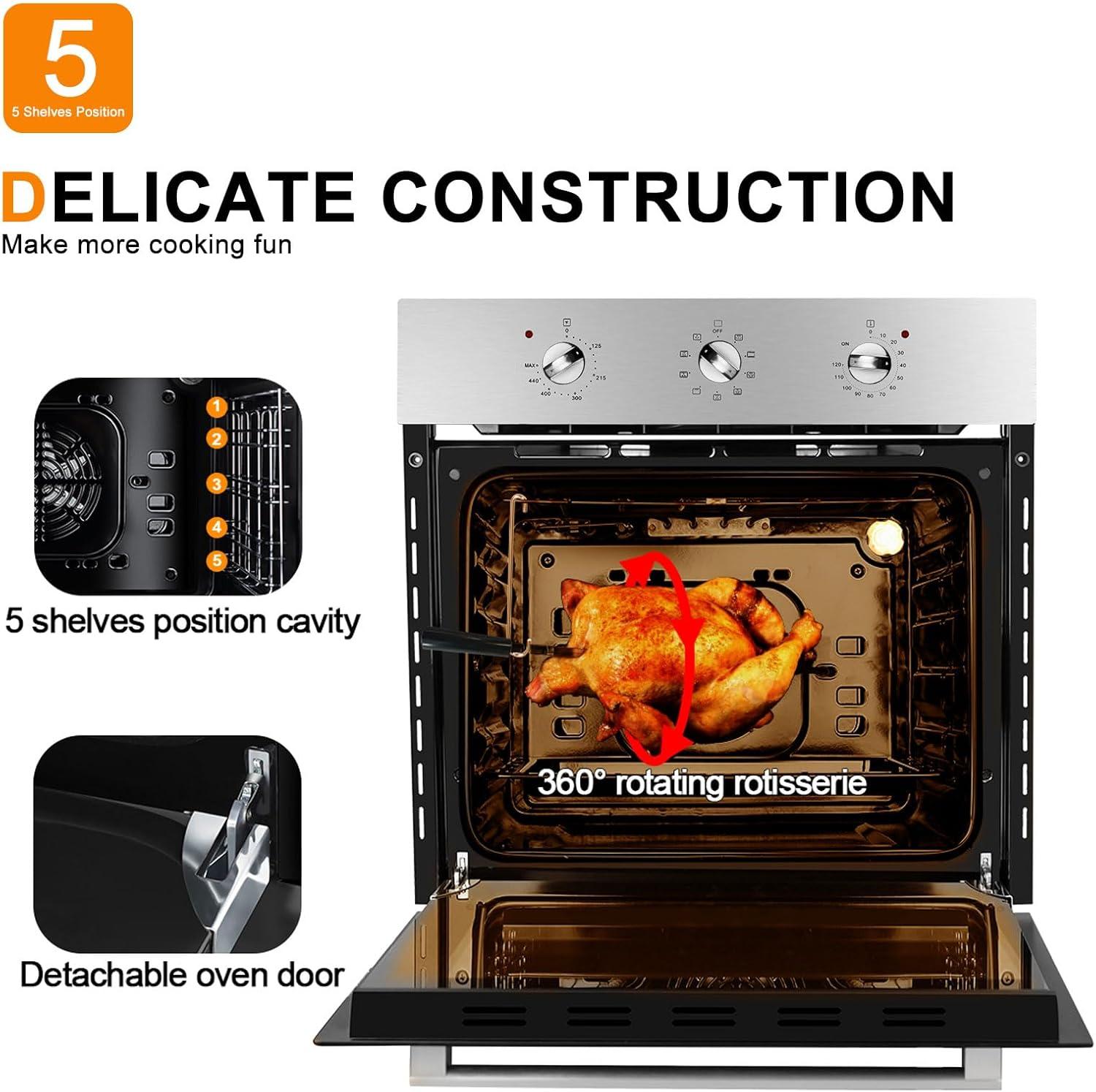GASLAND 24" 2.3 cu. ft. Electric Single Wall Oven With 6 Cooking Functions ES606MS