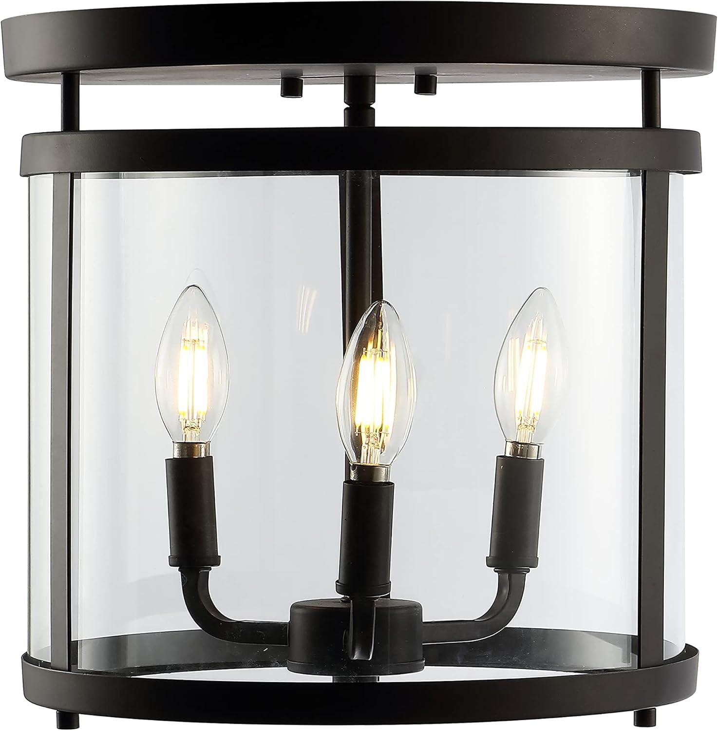 Ciel Simple Farmhouse 12.5" 3-Light Black Iron Glass Flush Mount