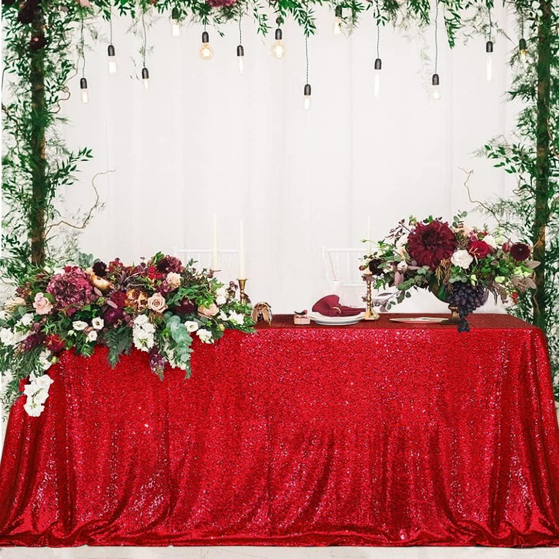 PartyDelight Sequin Tablecloth Red 48"x72"Sparkly Table Cloth Rectangular for Wedding Sweetheart Christmas