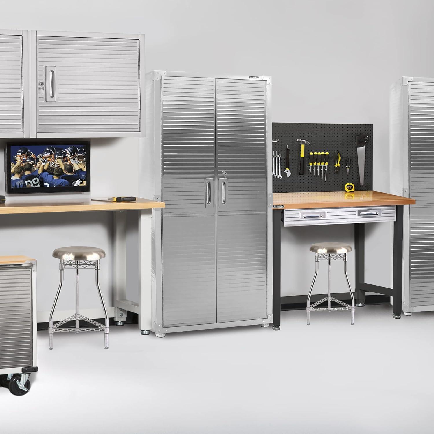 Seville Classics UltraHD Steel 2-Door Lockable Garage Storage Cabinet, 36 x 24 x 72, Granite Gray