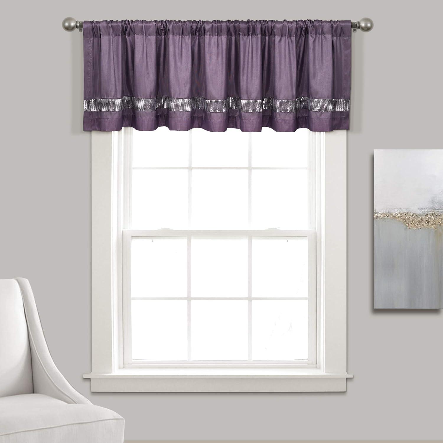 Purple and Silver Faux Silk Sequin Rod Pocket Valance